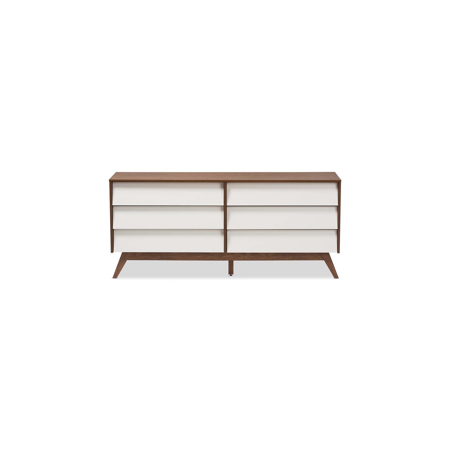 Baxton Studio Hildon 6 Drawer Double Dresser in White and Walnut