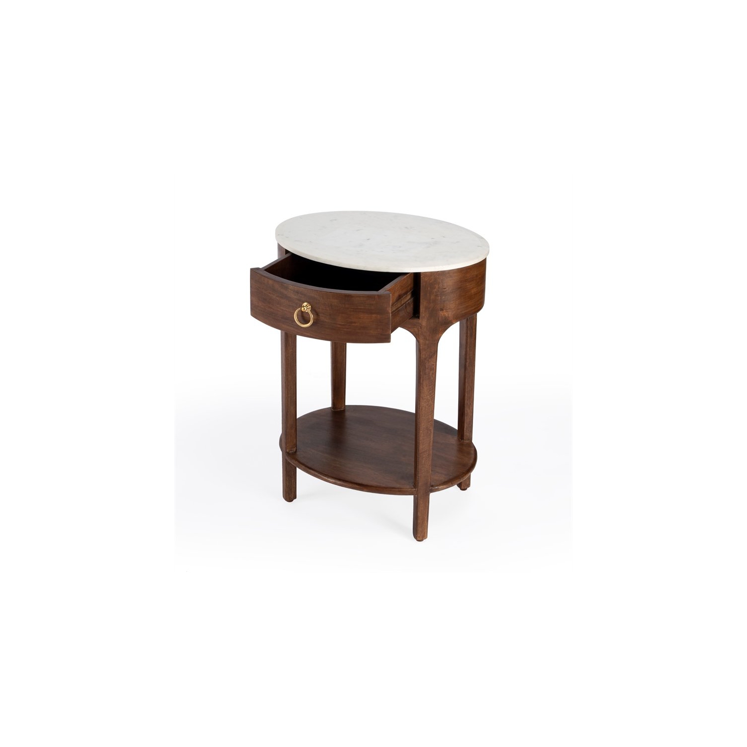 Table de chevet en bois et marbre brun et blanc Ellen de Butler Specialty