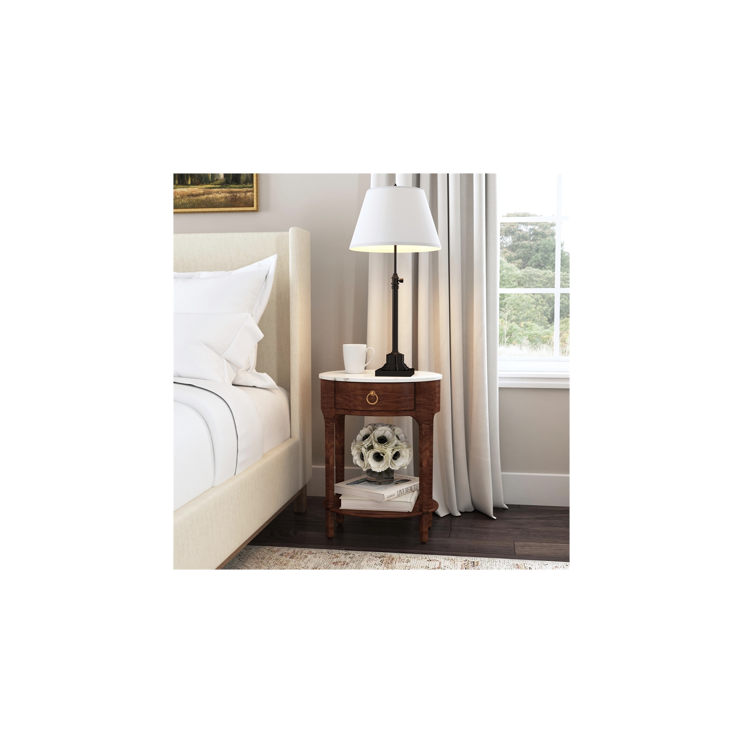 Table de chevet en bois et marbre brun et blanc Ellen de Butler Specialty