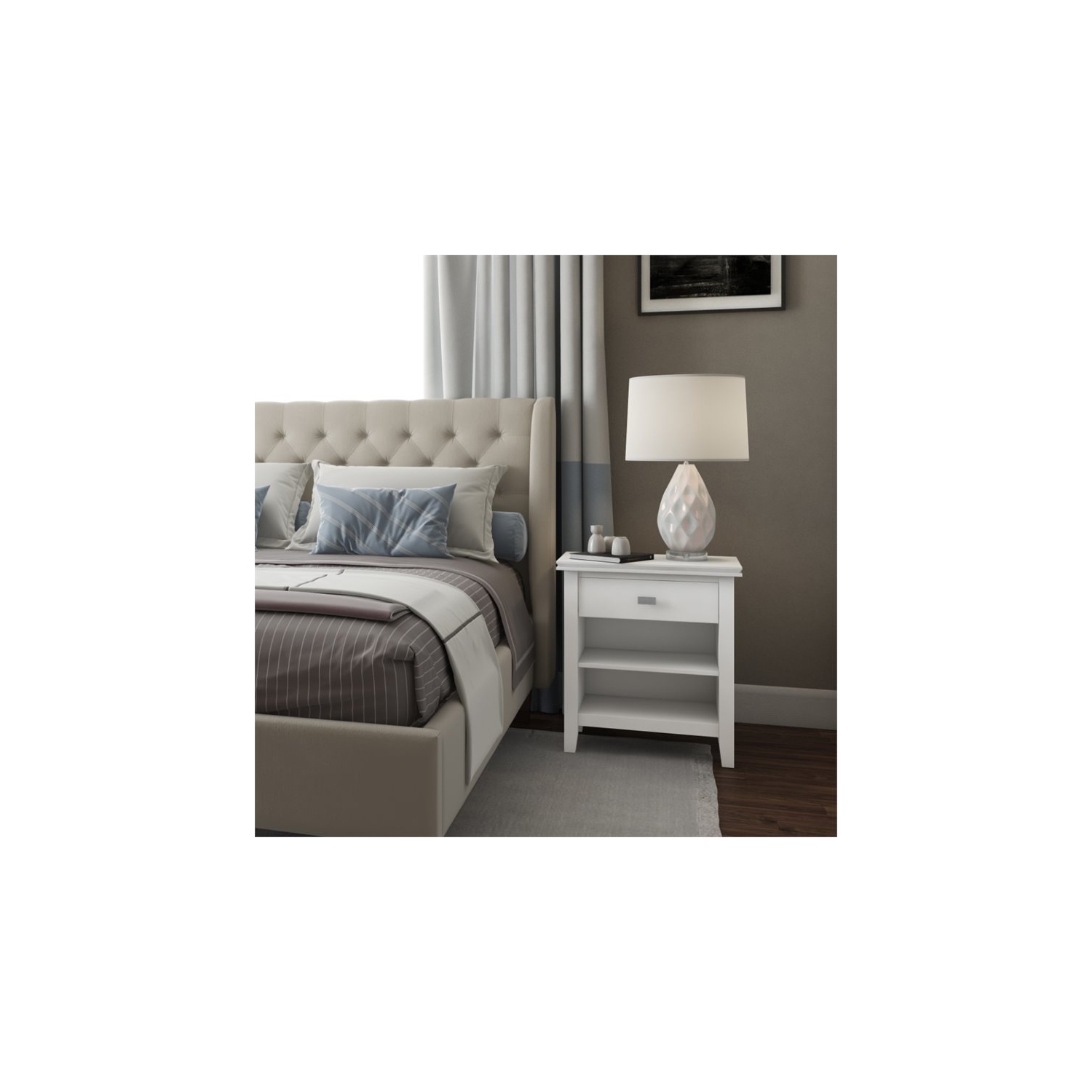 Simpli Home Artisan Wood 24" Transitional Bedside Nightstand Table in White