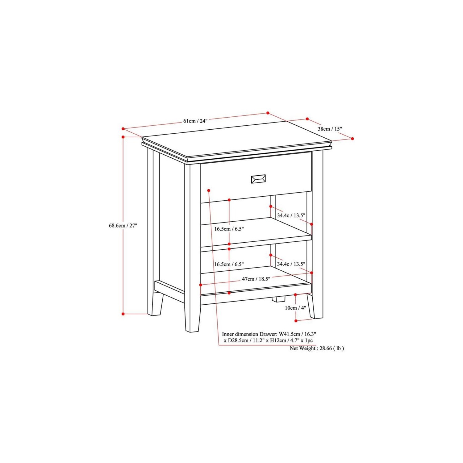 Simpli Home Artisan Wood 24" Transitional Bedside Nightstand Table in White