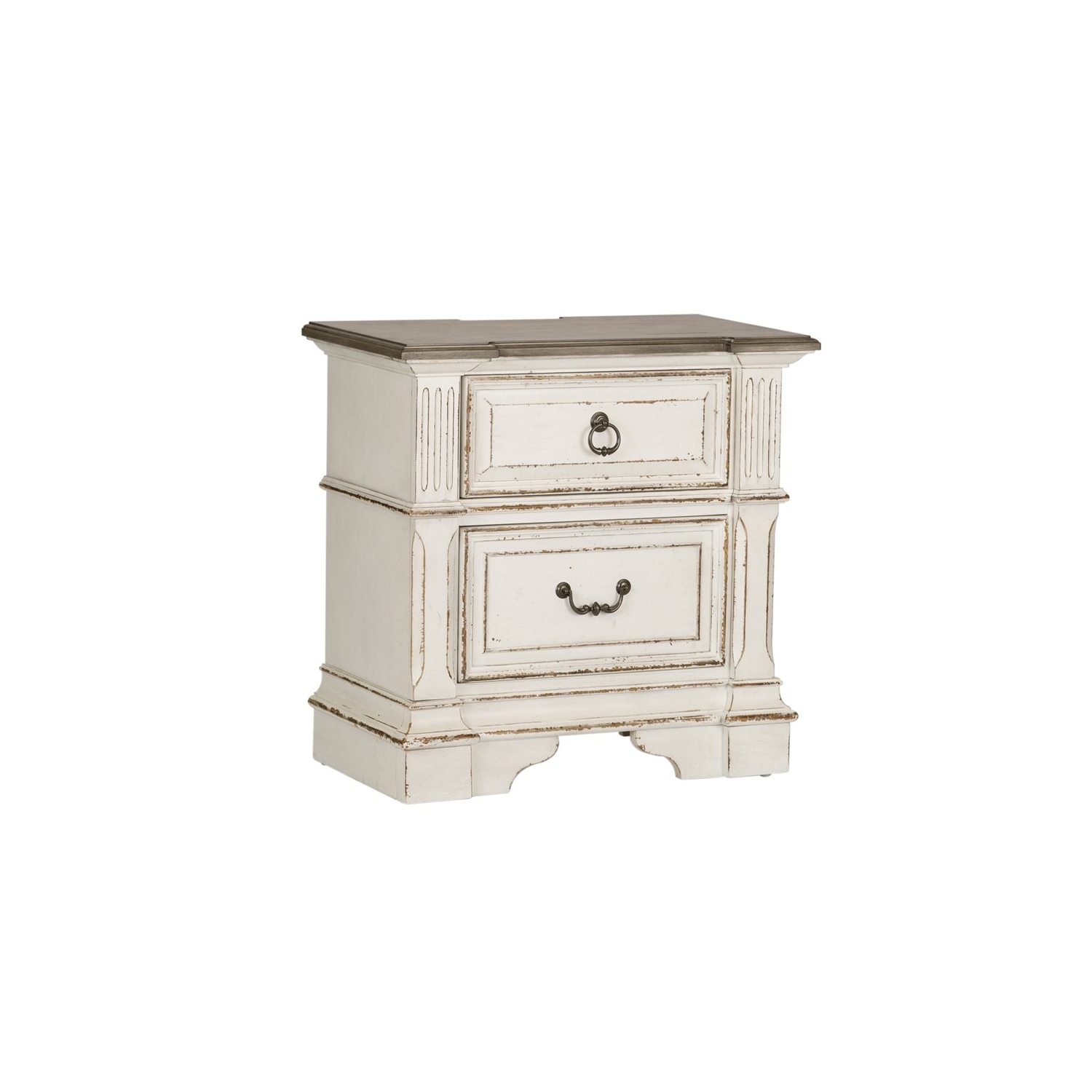 Abbey Park White 2 Drawer Night Stand w/ Charging Station