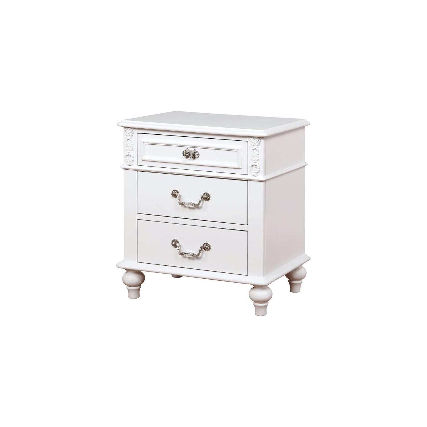 Table de chevet en bois traditionnelle pour enfants Mondu de Furniture of America avec port USB en blanc