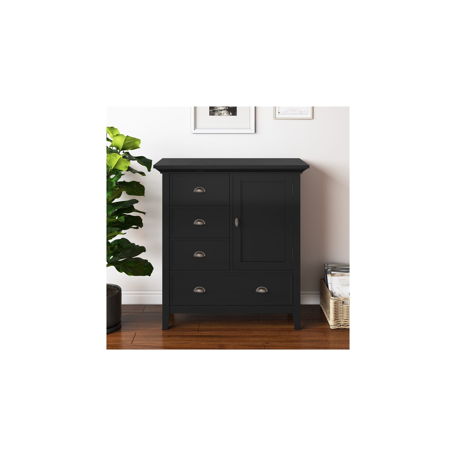 Simpli Home Redmond Solid Wood 39 " Transitional Medium Storage Cabinet in Black