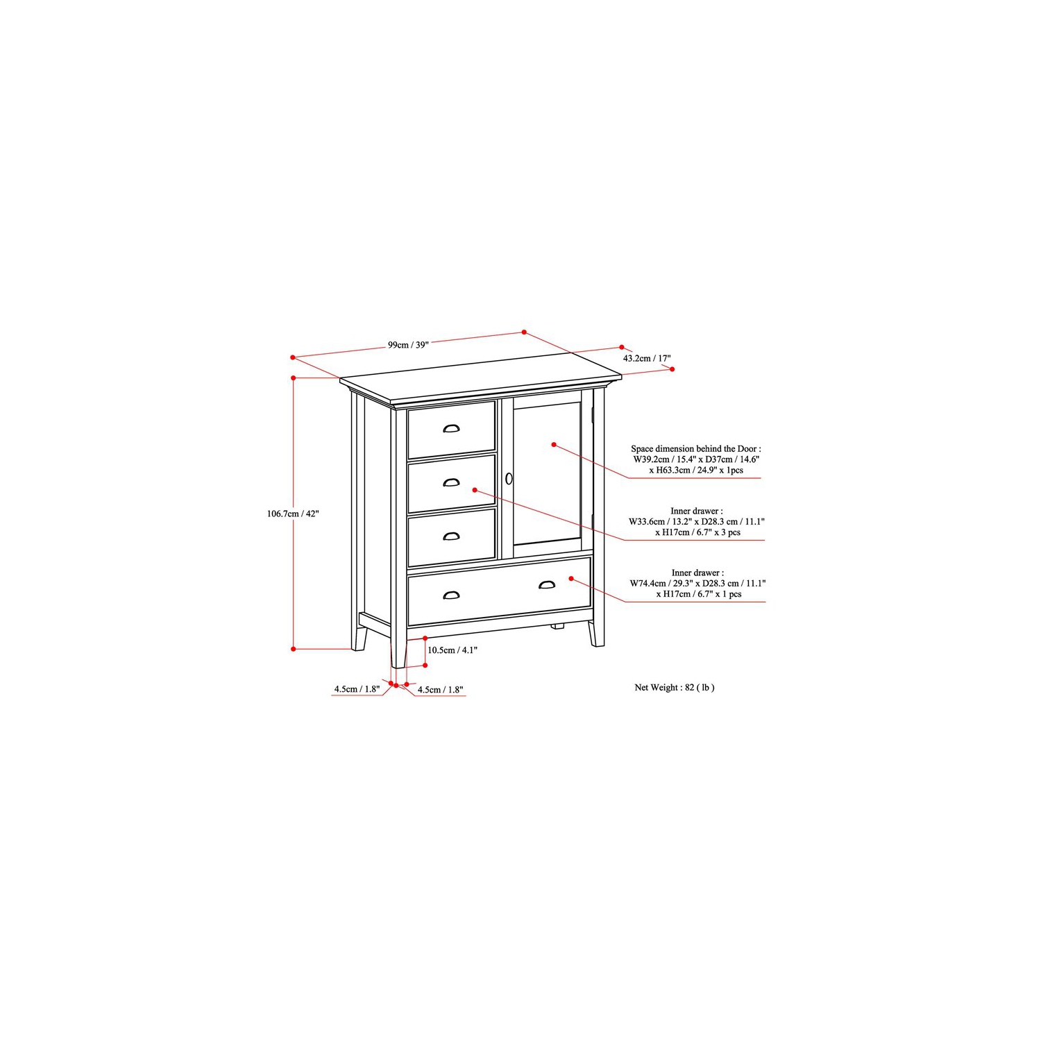 Simpli Home Redmond Solid Wood 39 " Transitional Medium Storage Cabinet in Black