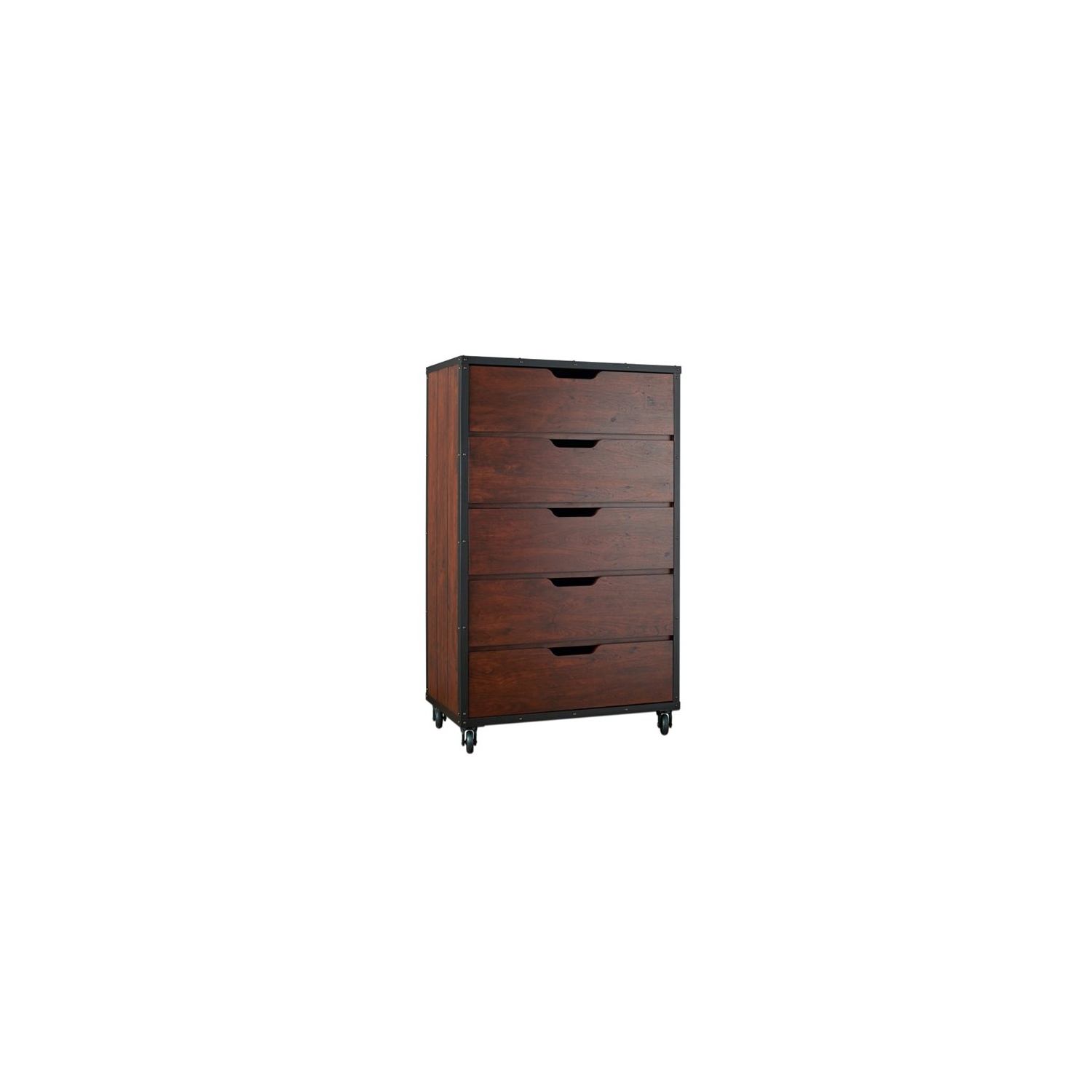 Meuble en bois 5 tiroirs avec roulettes Chevy de couleur noyer rétro de Furniture of America