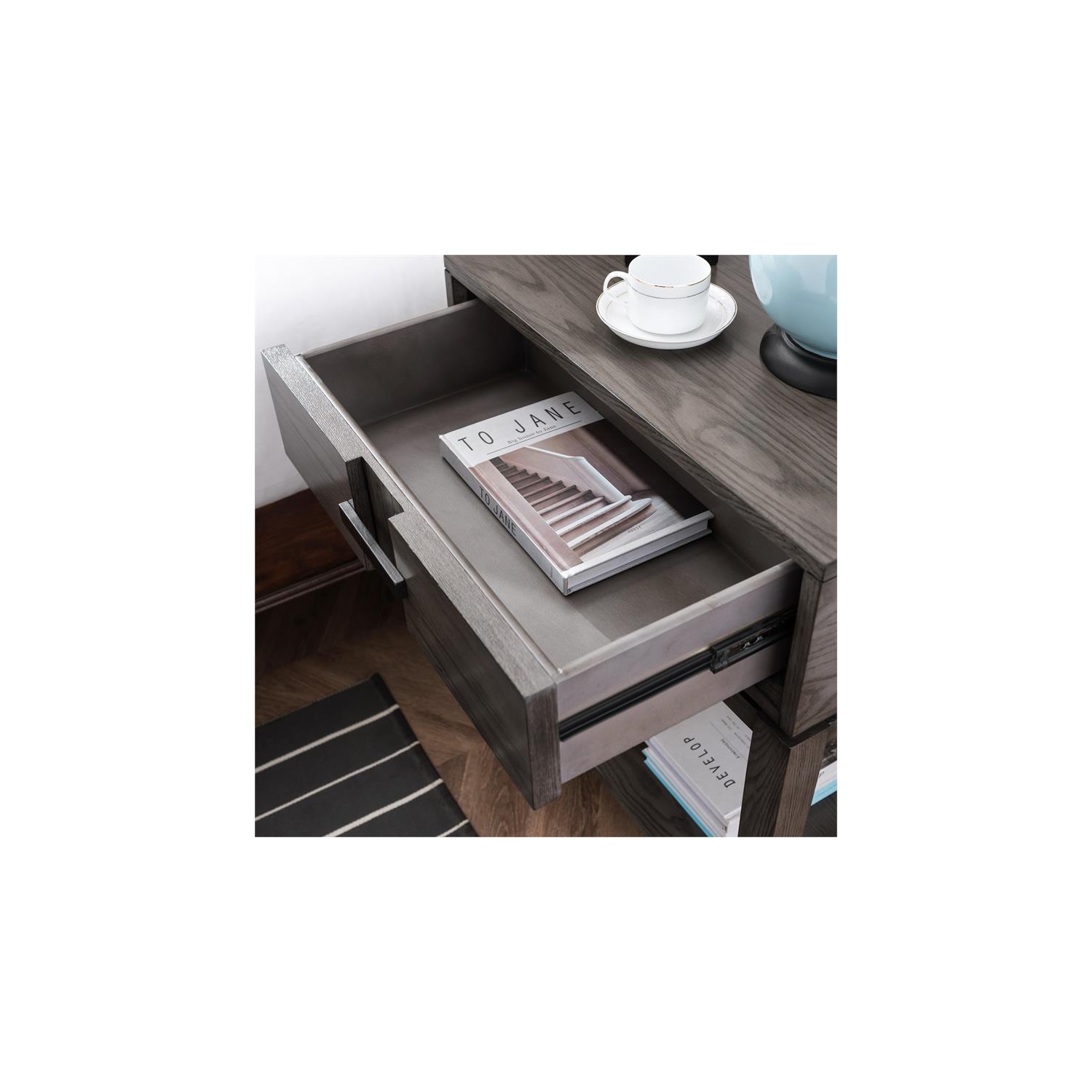 Leick Home Recessed Drawer Nightstand with Top AC/USB Charger in Oak