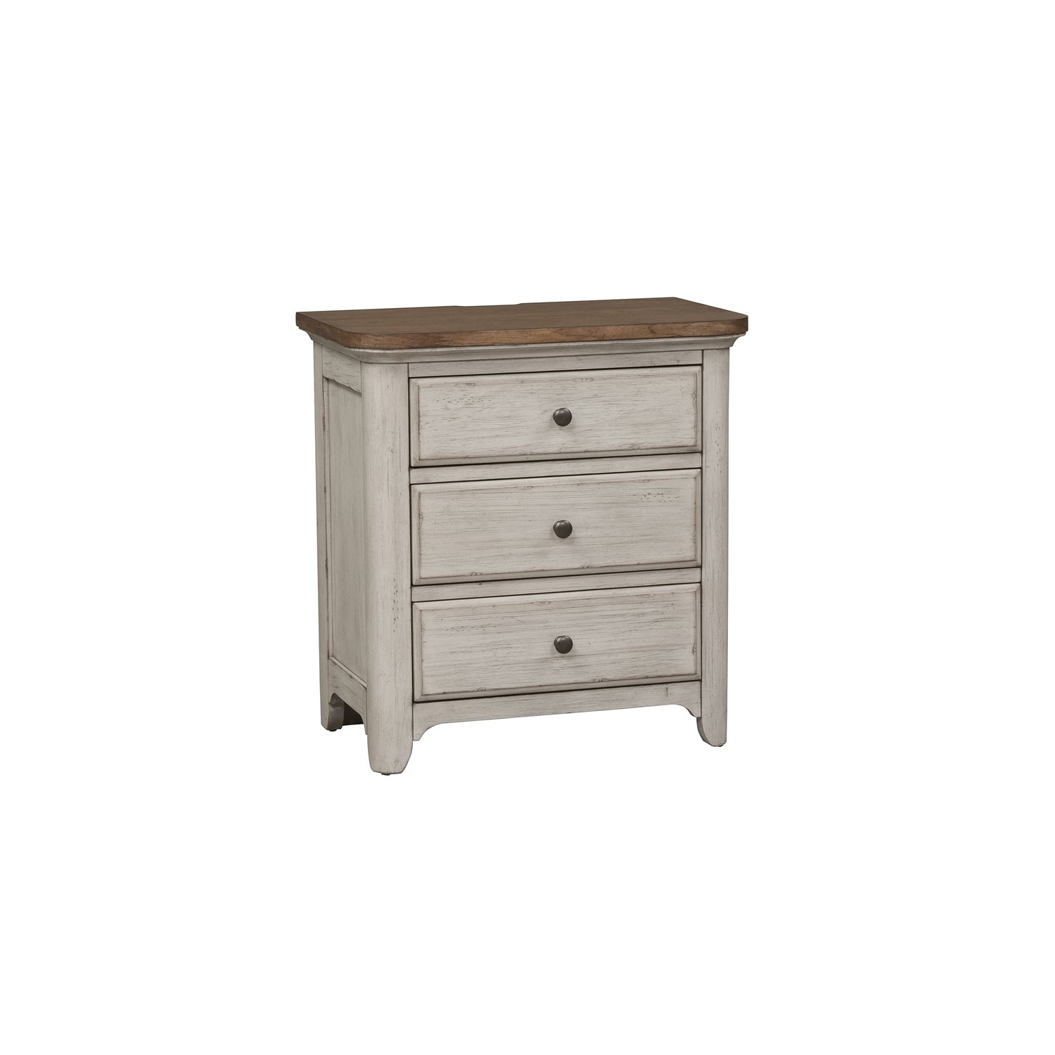 Farmhouse Reimagined White 3 Drawer Night Stand w/ Charging Station