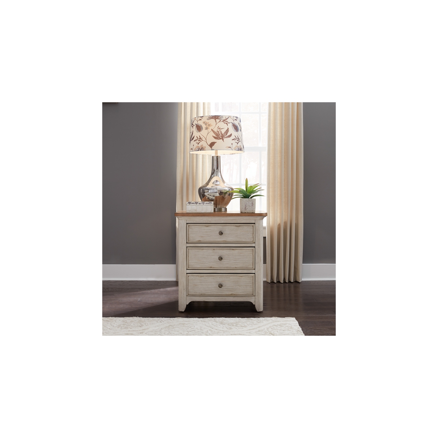 Farmhouse Reimagined White 3 Drawer Night Stand w/ Charging Station