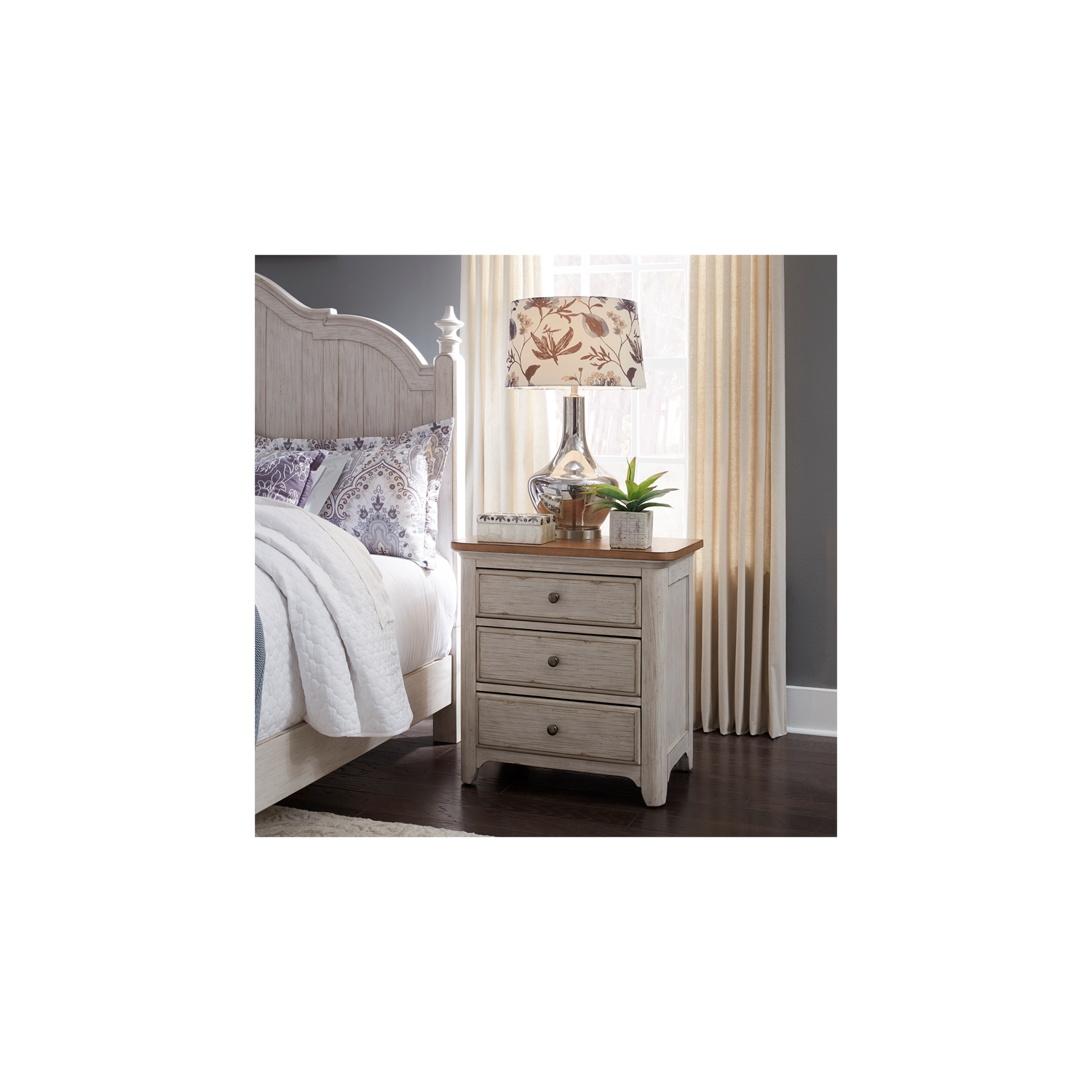Farmhouse Reimagined White 3 Drawer Night Stand w/ Charging Station