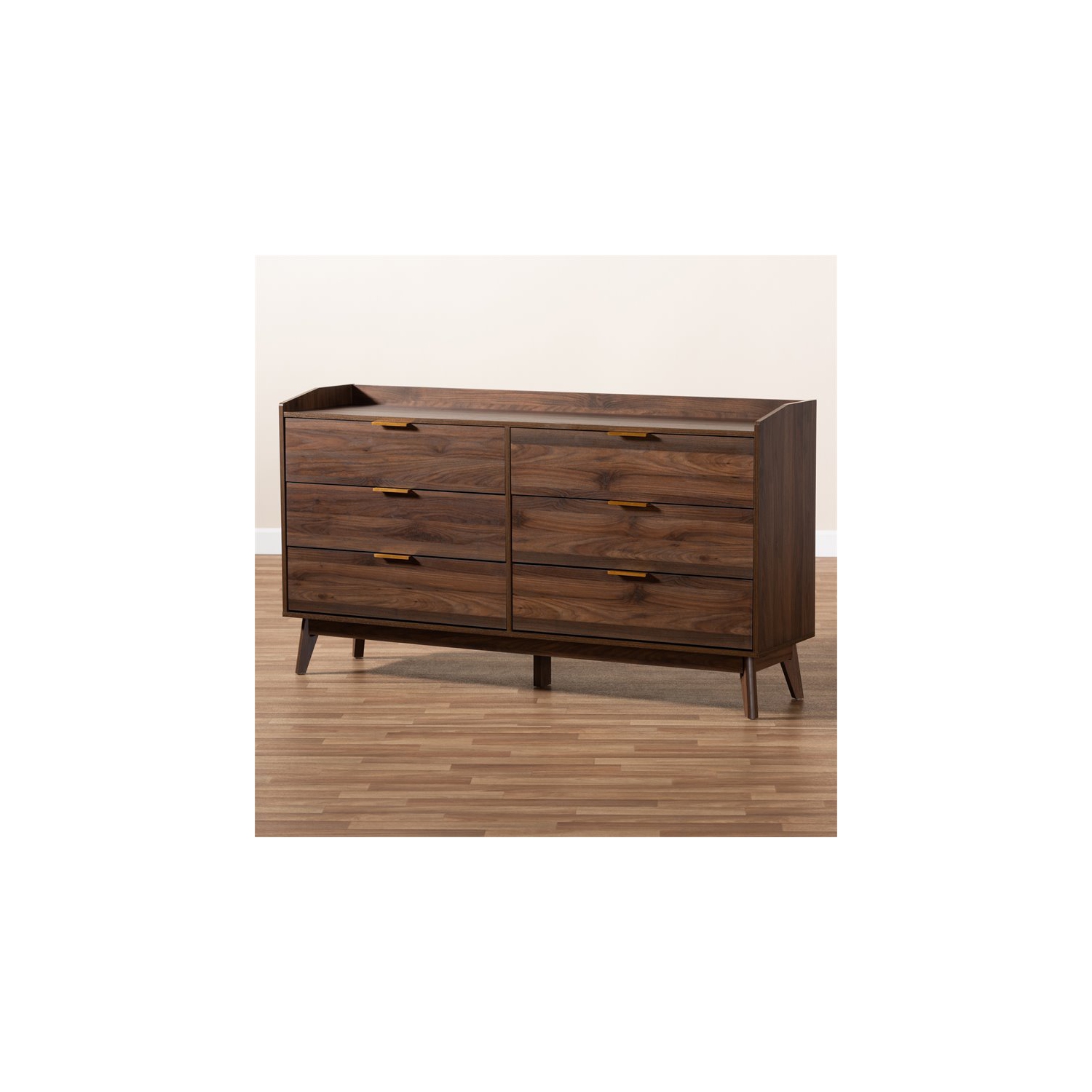 Baxton Studio Lena Mid-Century 6-Drawer Wood Dresser in Walnut and Brown
