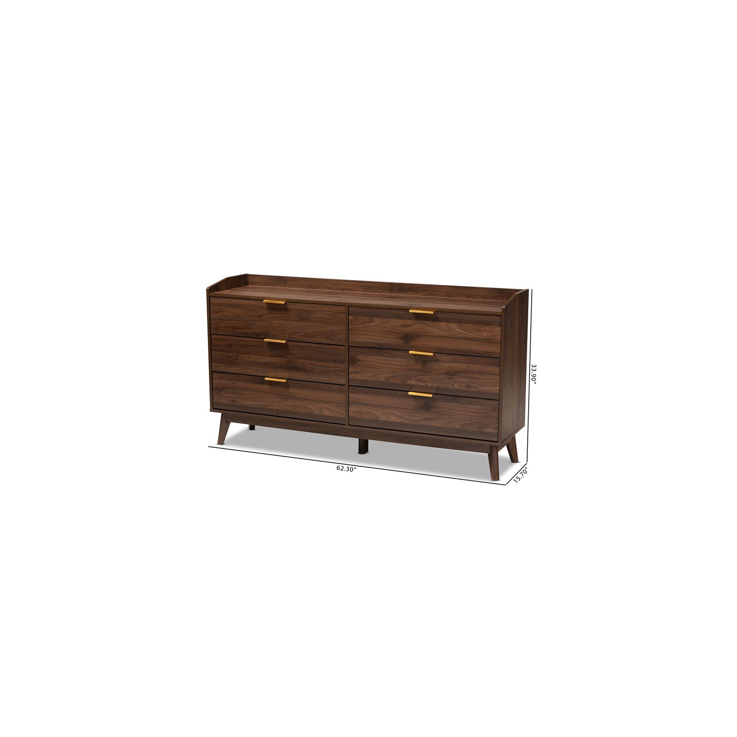 Baxton Studio Lena Mid-Century 6-Drawer Wood Dresser in Walnut and Brown