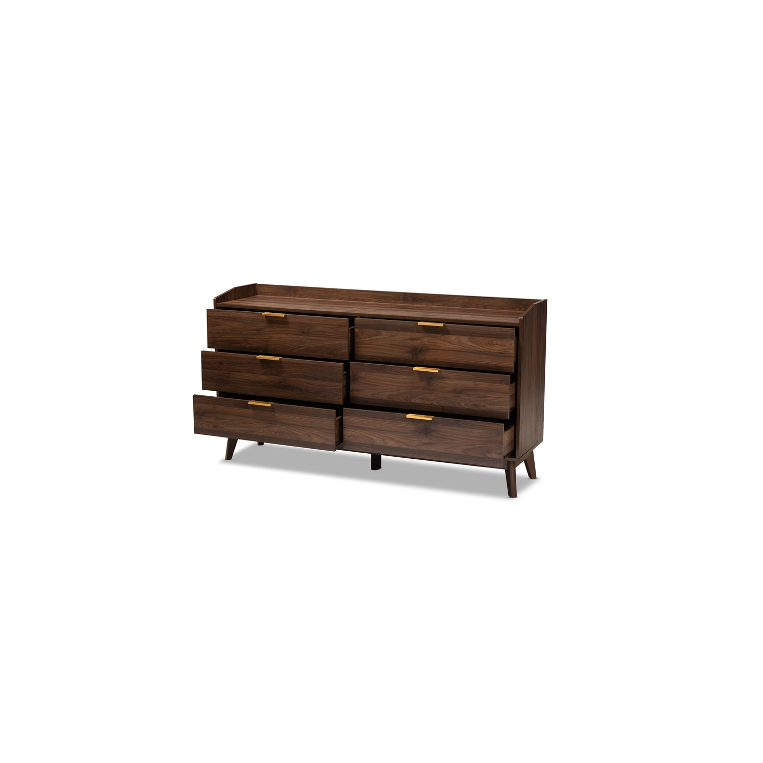 Baxton Studio Lena Mid-Century 6-Drawer Wood Dresser in Walnut and Brown