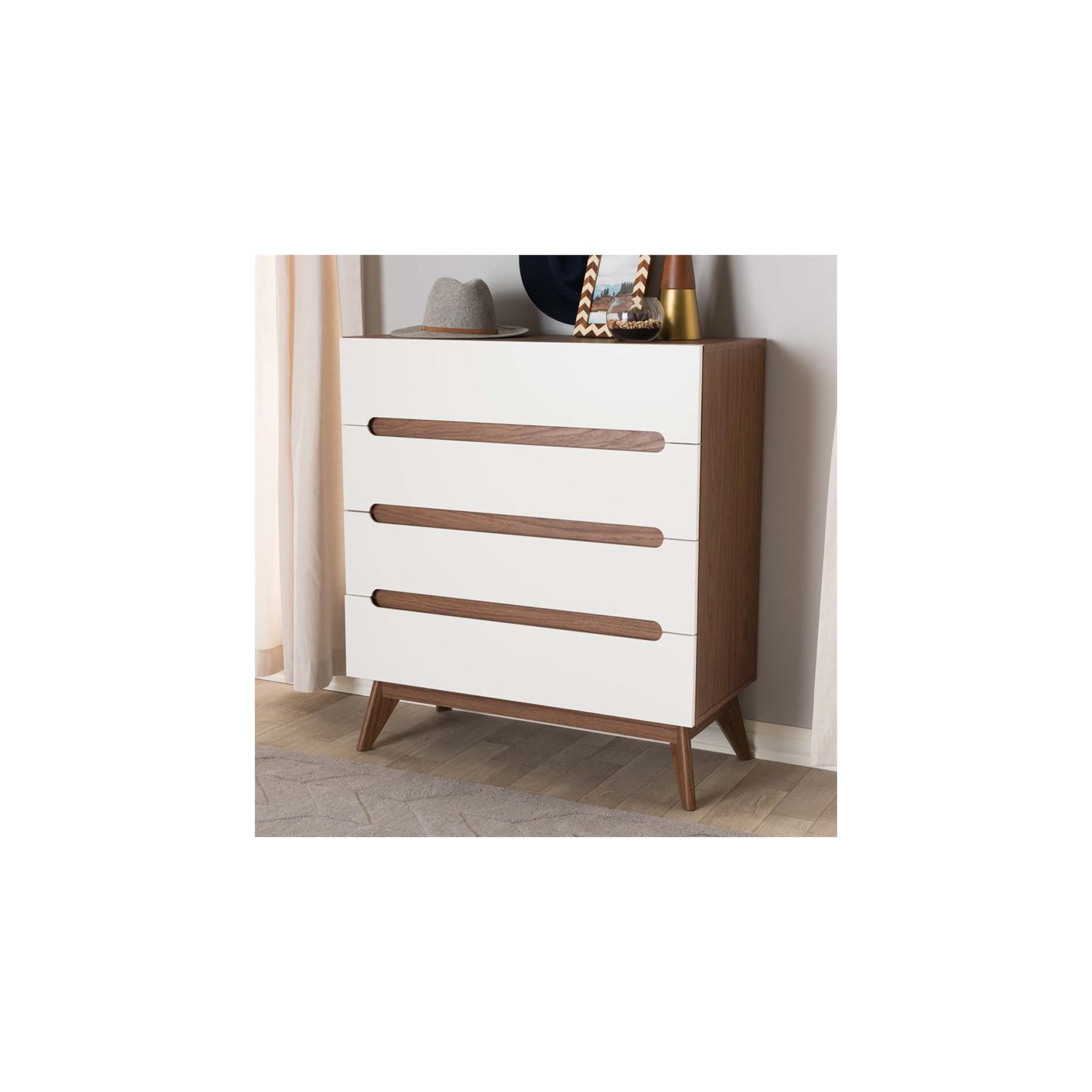 Baxton Studio – Commode à 4 tiroirs Calypso, blanc et noyer