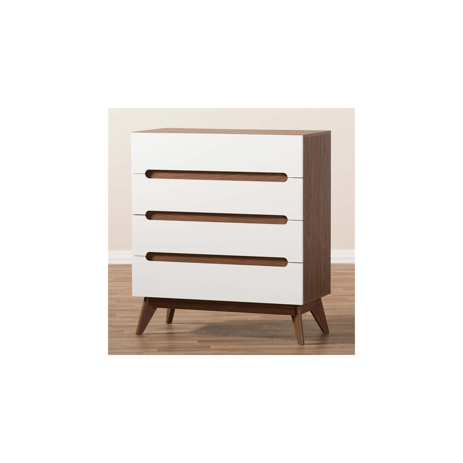 Baxton Studio – Commode à 4 tiroirs Calypso, blanc et noyer