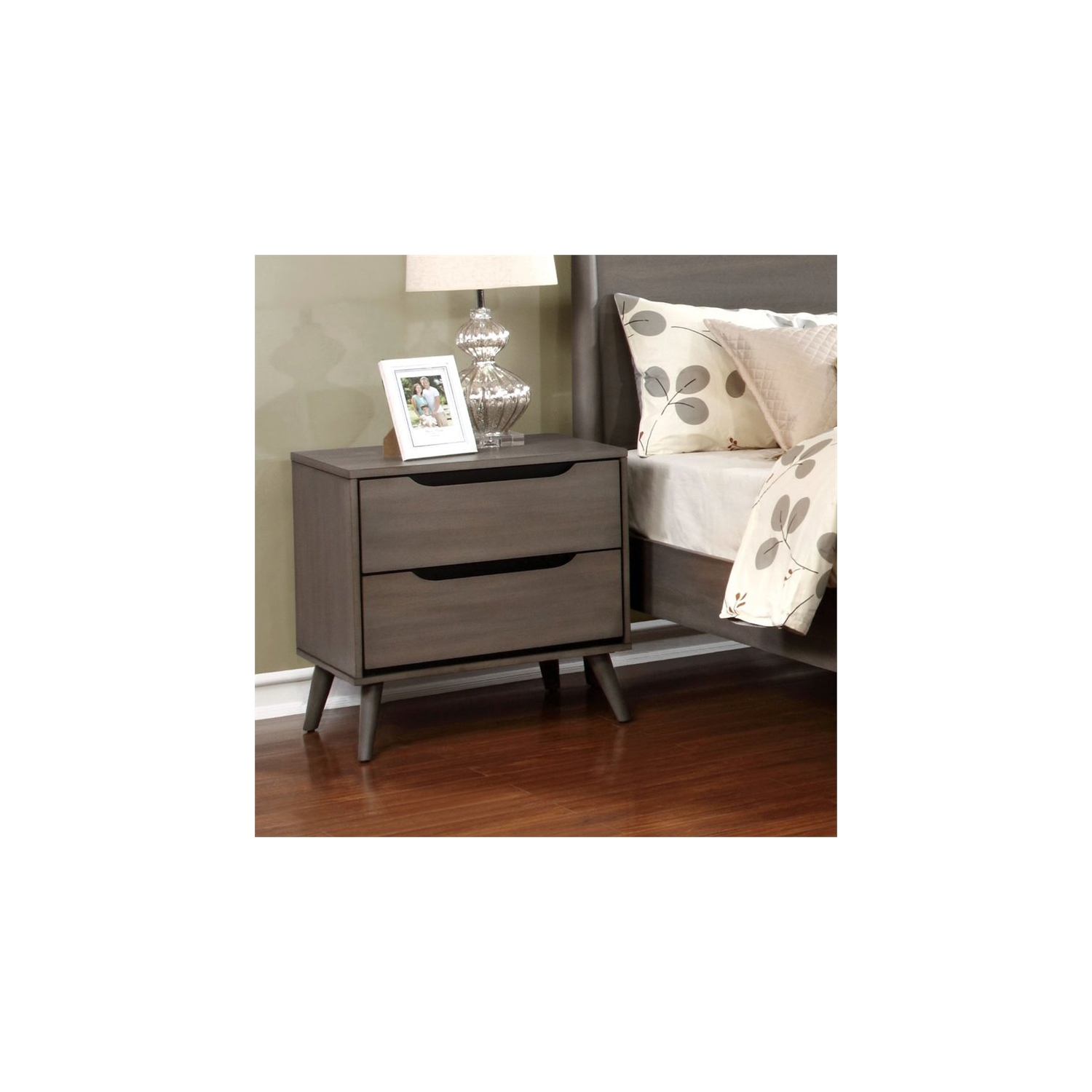 Furniture of America Belkor Mid-Century Modern Wood 2-Drawer Nightstand in Gray