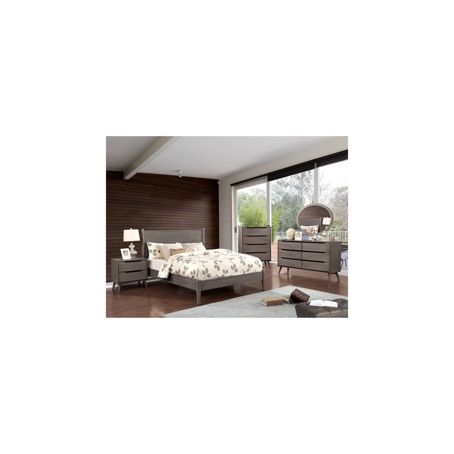 Furniture of America Belkor Mid-Century Modern Wood 2-Drawer Nightstand in Gray