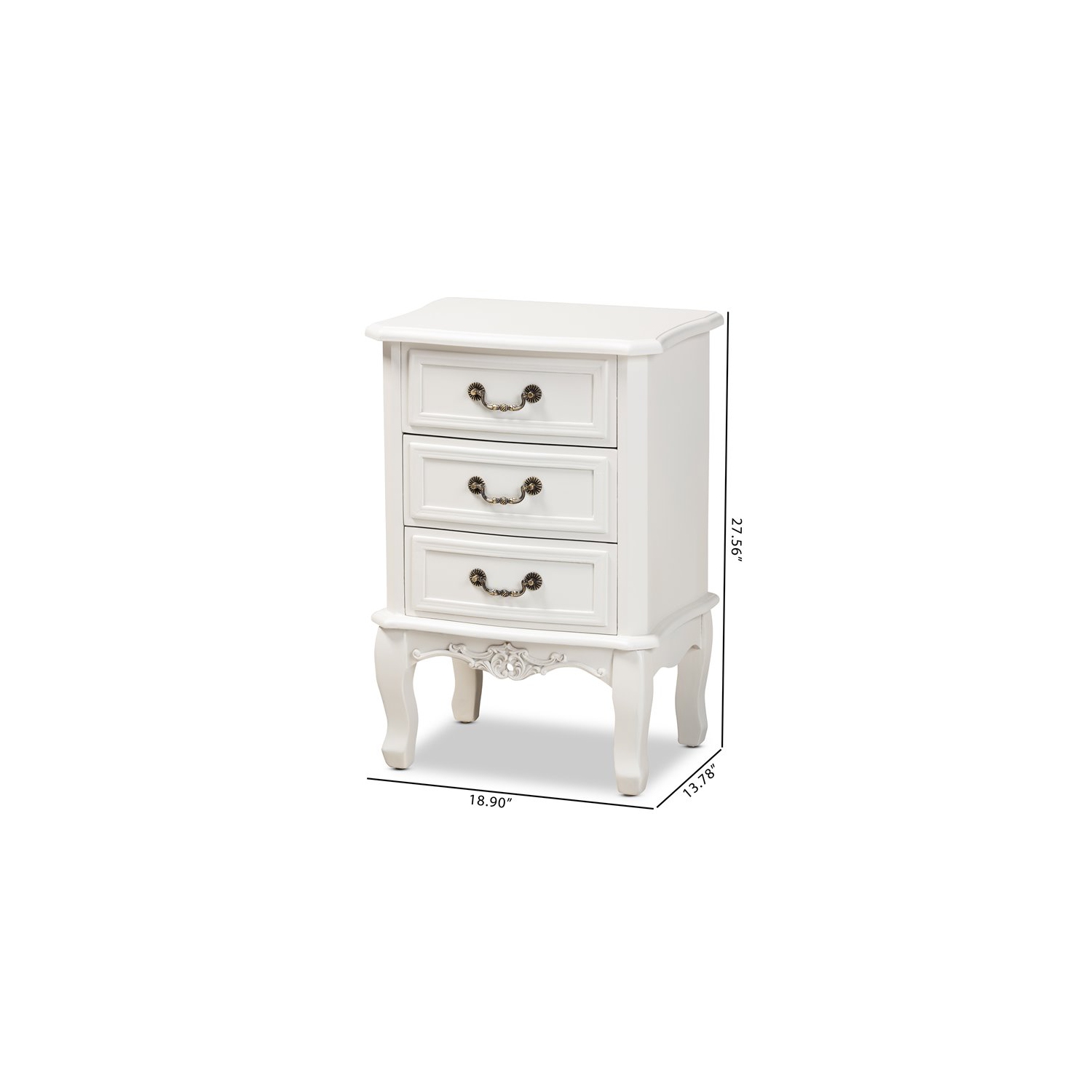 Baxton Studio Gabrielle White Finished 3 Drawer Wood End Table