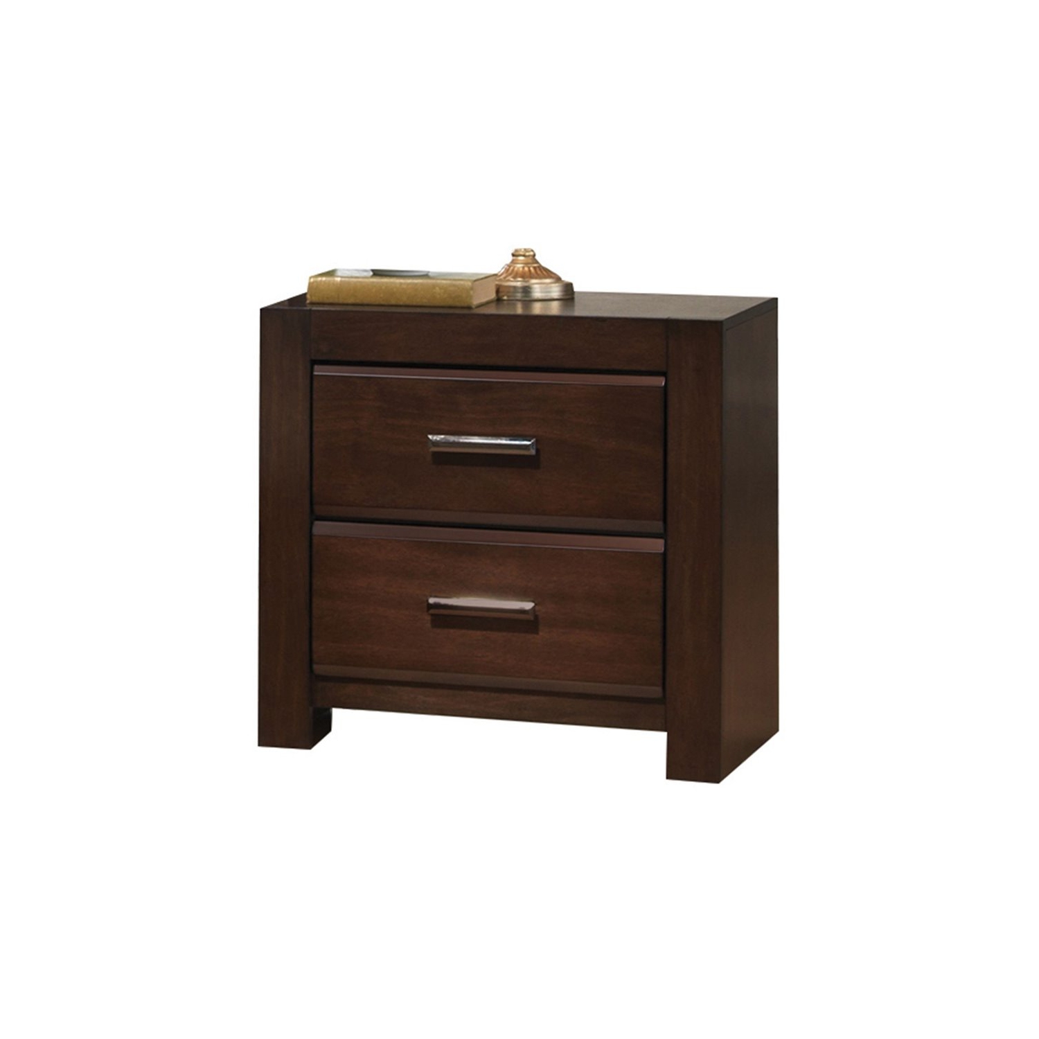 ACME Oberreit Square Wood 2-Drawers Bedroom Nightstand in Walnut