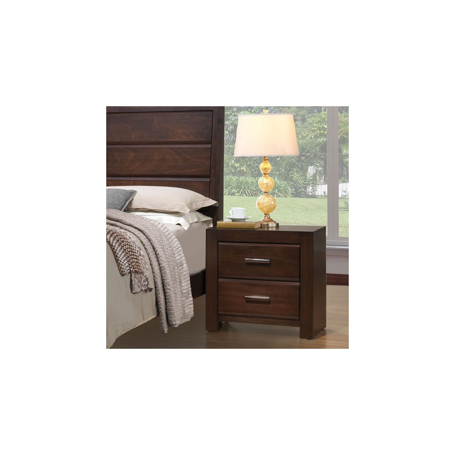 ACME Oberreit Square Wood 2-Drawers Bedroom Nightstand in Walnut