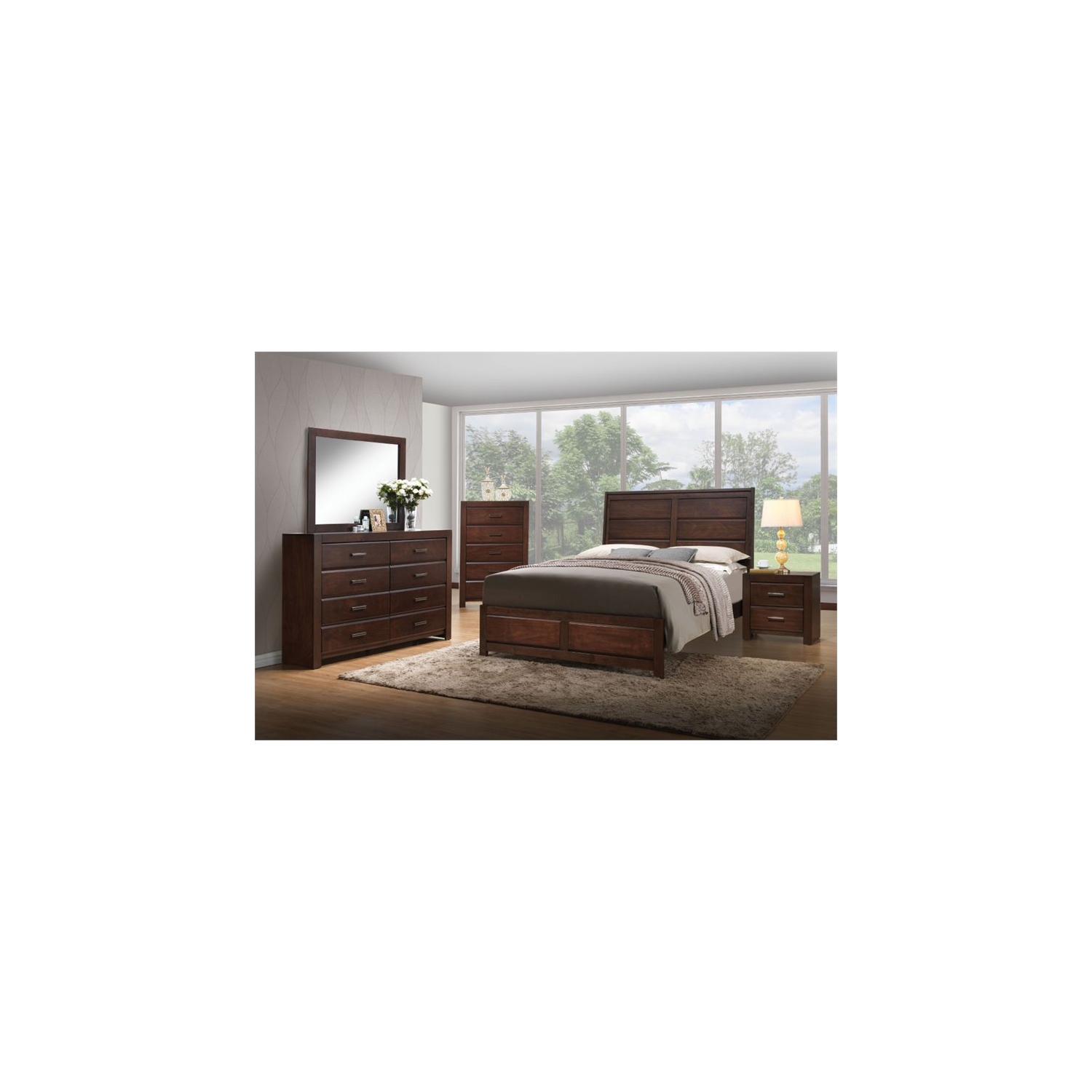 ACME Oberreit Square Wood 2-Drawers Bedroom Nightstand in Walnut