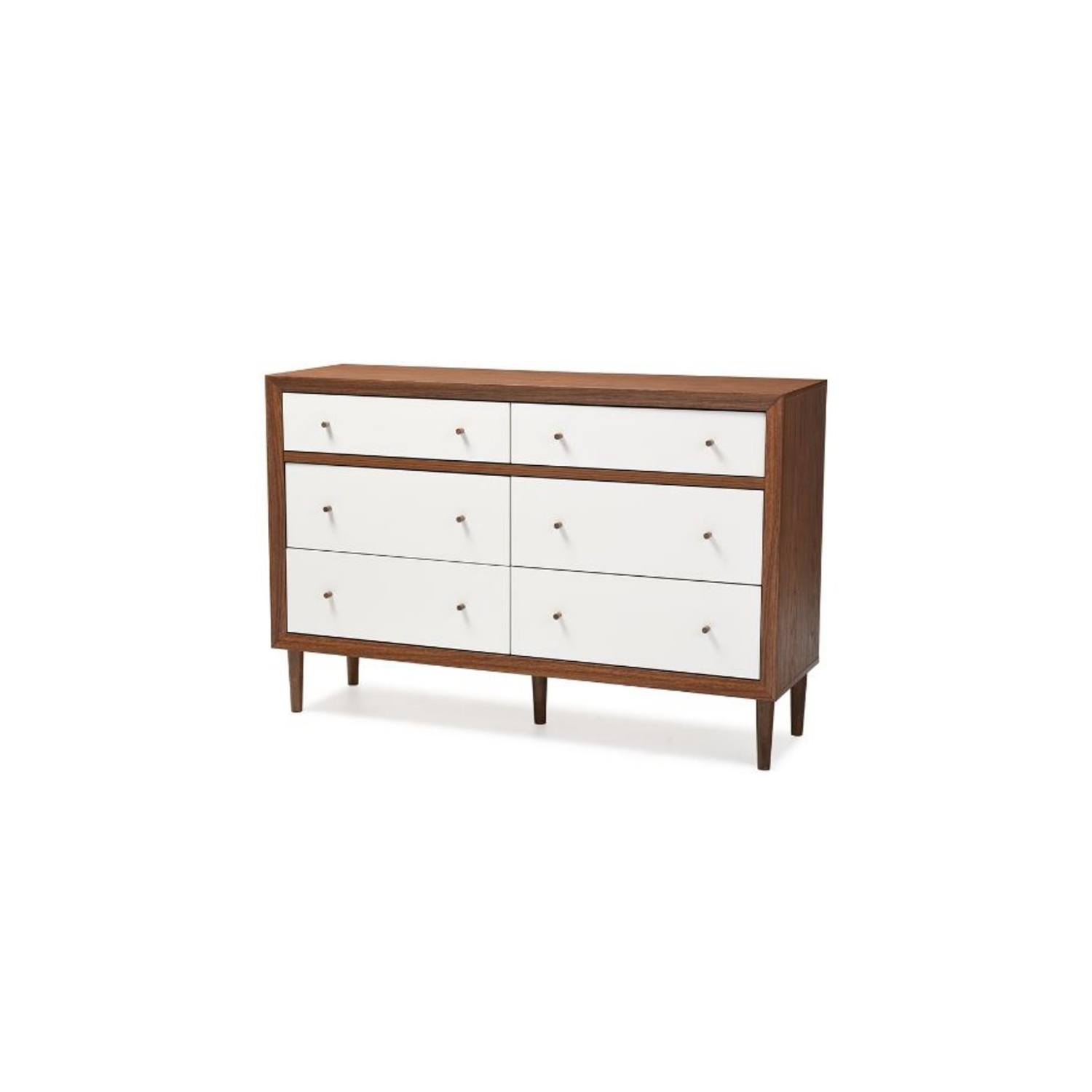 Baxton Studio Harlow 6 Drawer Double Dresser in White and Walnut