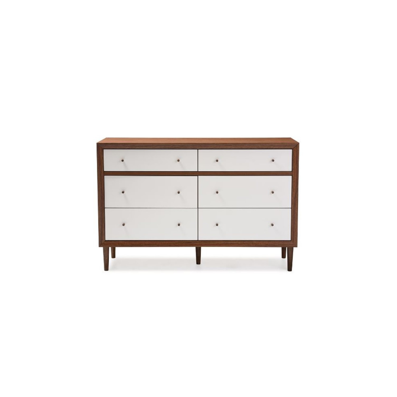Baxton Studio Harlow 6 Drawer Double Dresser in White and Walnut