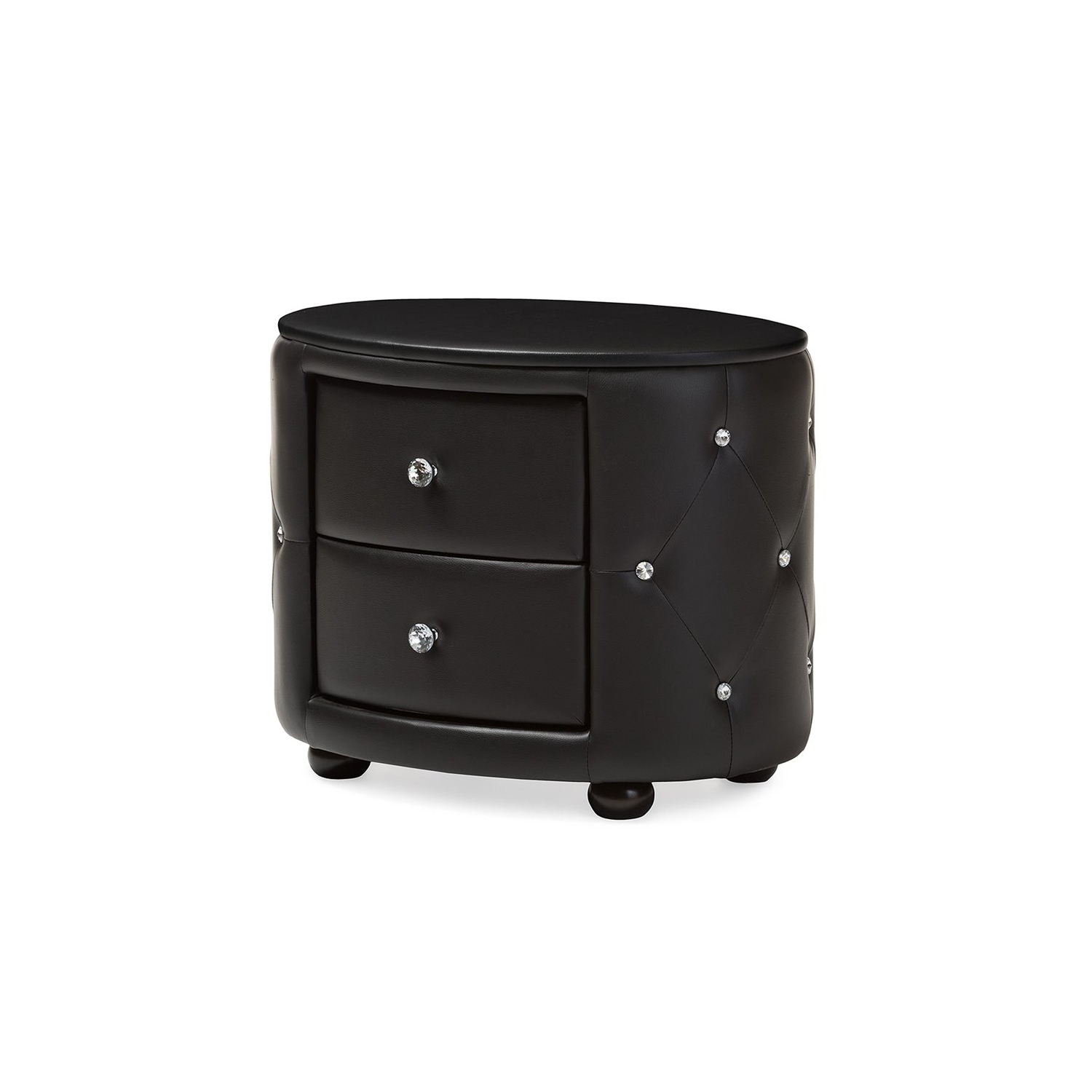 Baxton Studio Davina 2 Drawer Faux Leather Tufted Nightstand in Black