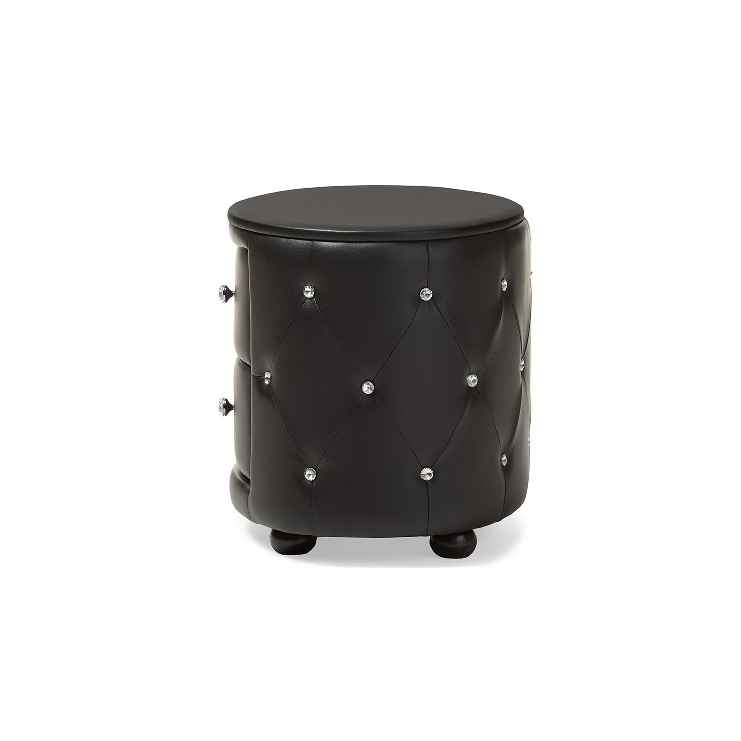 Baxton Studio Davina 2 Drawer Faux Leather Tufted Nightstand in Black