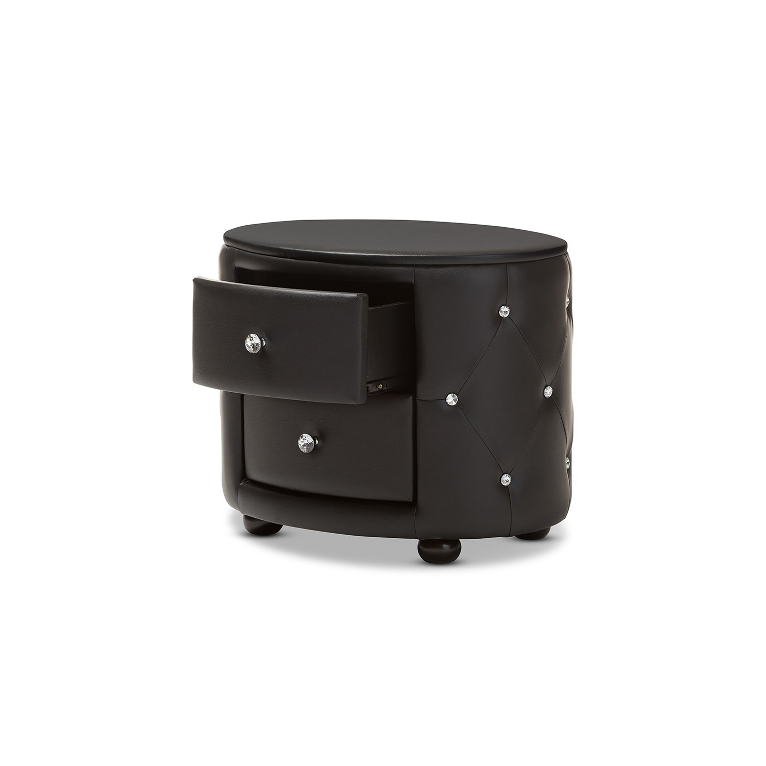 Baxton Studio Davina 2 Drawer Faux Leather Tufted Nightstand in Black