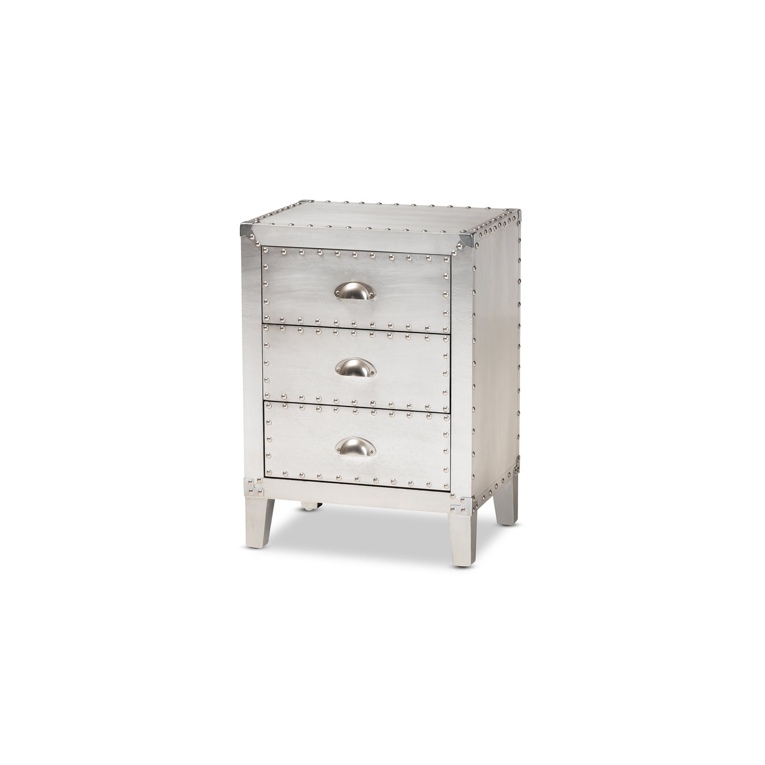 Baxton Studio Claude French Industrial Silver Metal 3-Drawer End Table