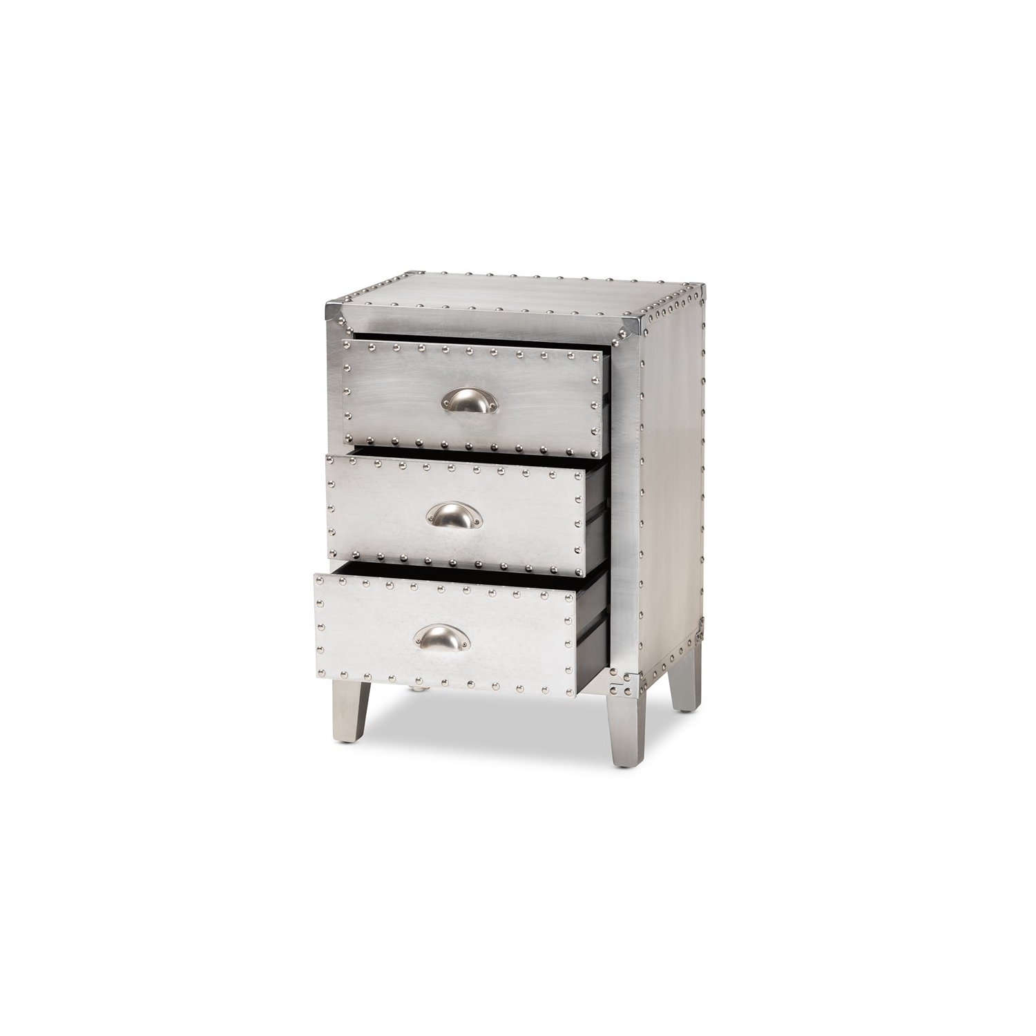 Baxton Studio Claude French Industrial Silver Metal 3-Drawer End Table