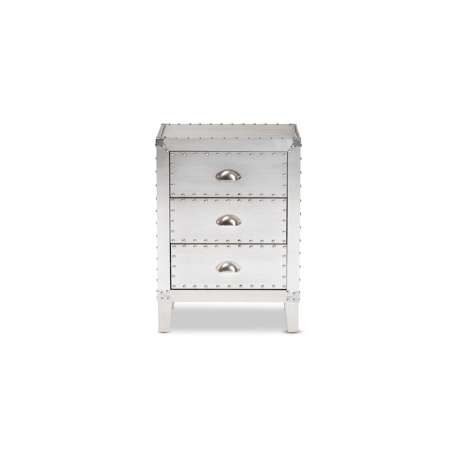 Baxton Studio Claude French Industrial Silver Metal 3-Drawer End Table