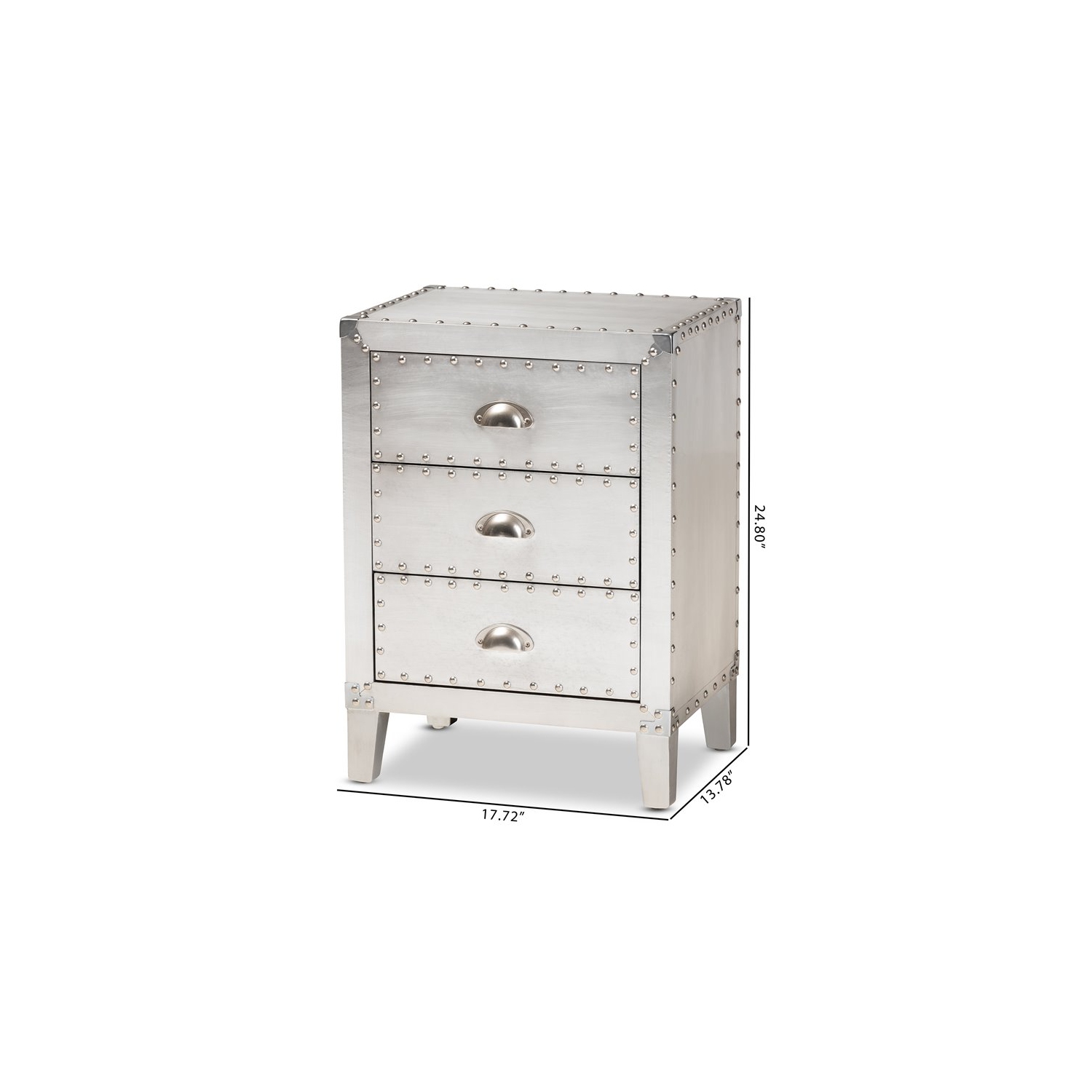 Baxton Studio Claude French Industrial Silver Metal 3-Drawer End Table