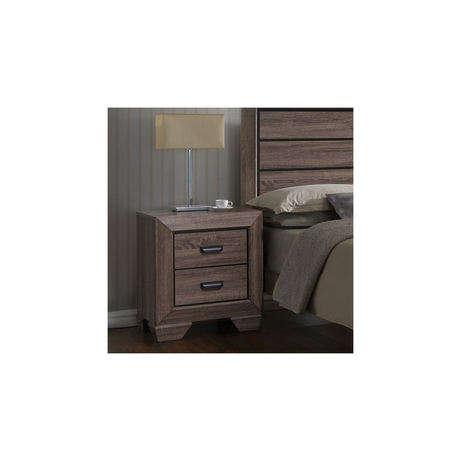 ACME Lyndon Square 2 Drawers Nightstand in Weathered Gray Grain