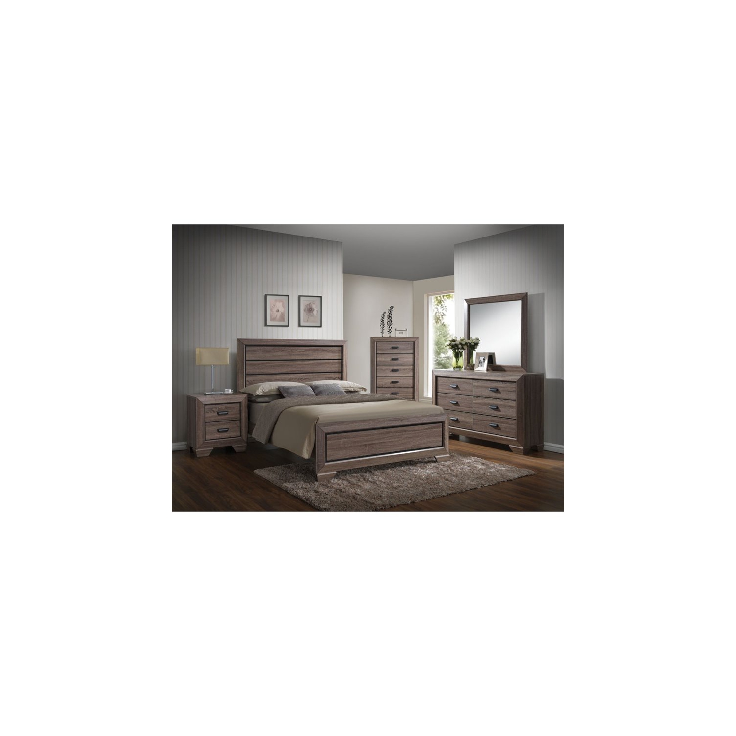 ACME Lyndon Square 2 Drawers Nightstand in Weathered Gray Grain