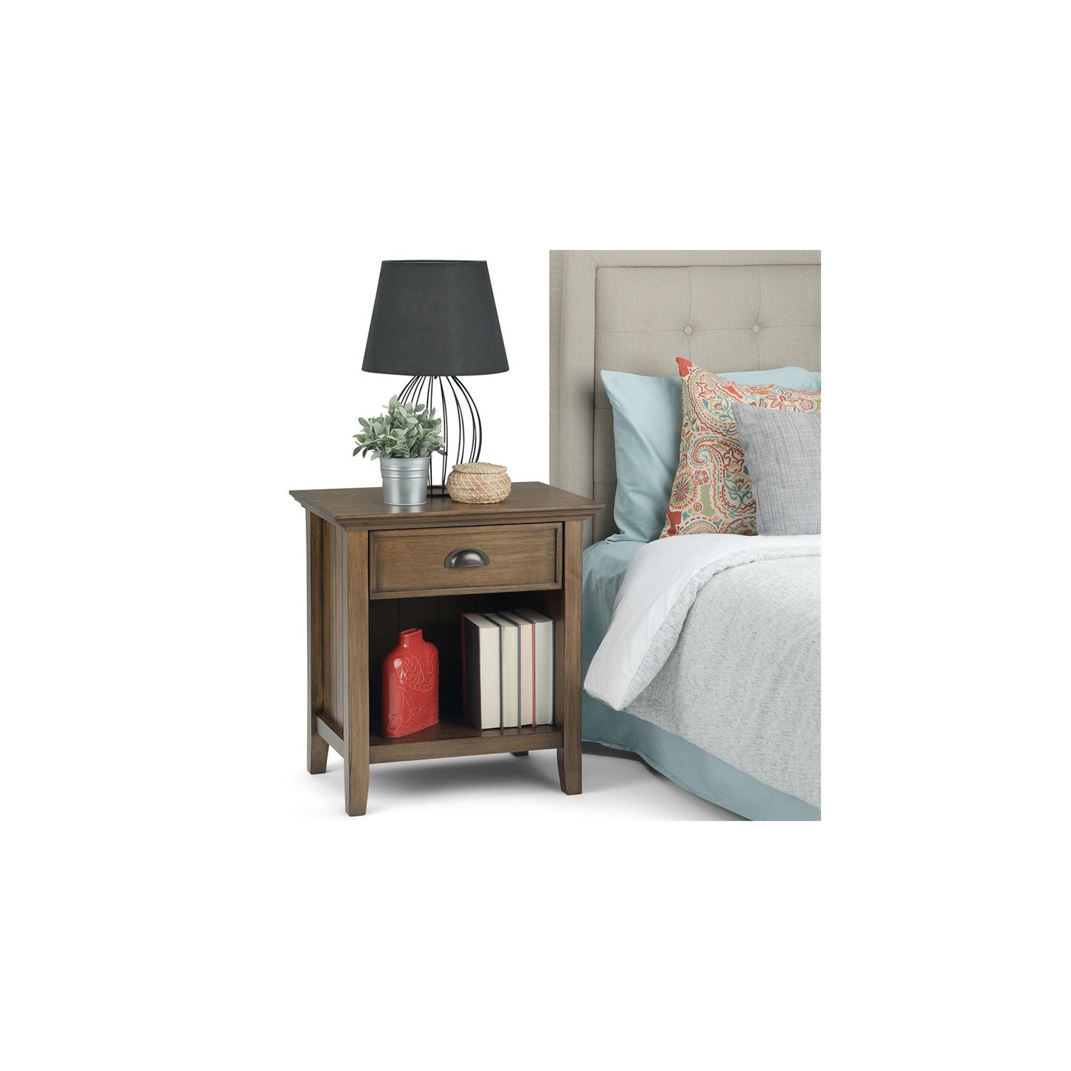 Simpli Home Acadian Wood 24" Transitional Bedside Nightstand Table in Rustic Natural Brown