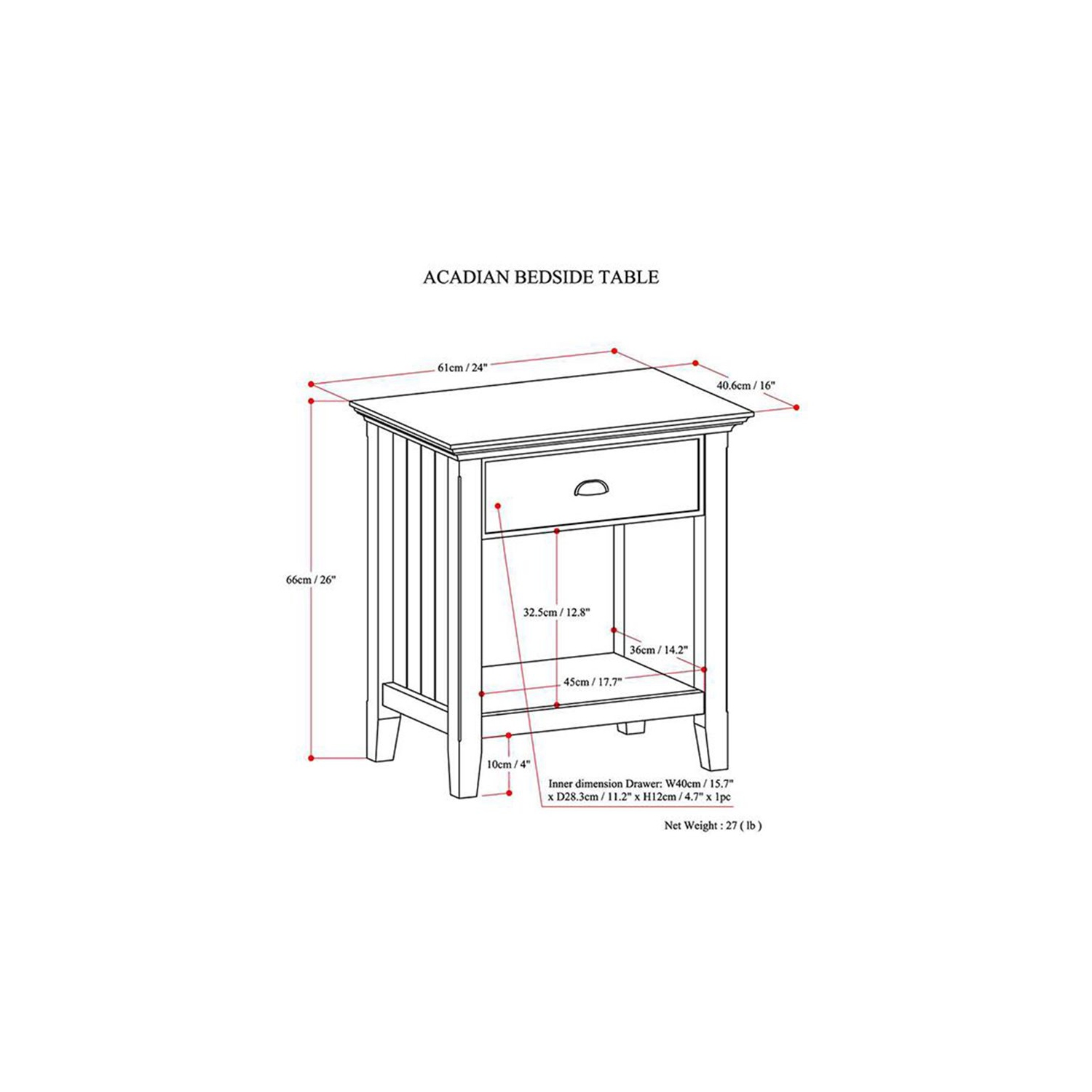Simpli Home Acadian Wood 24" Transitional Bedside Nightstand Table in Rustic Natural Brown