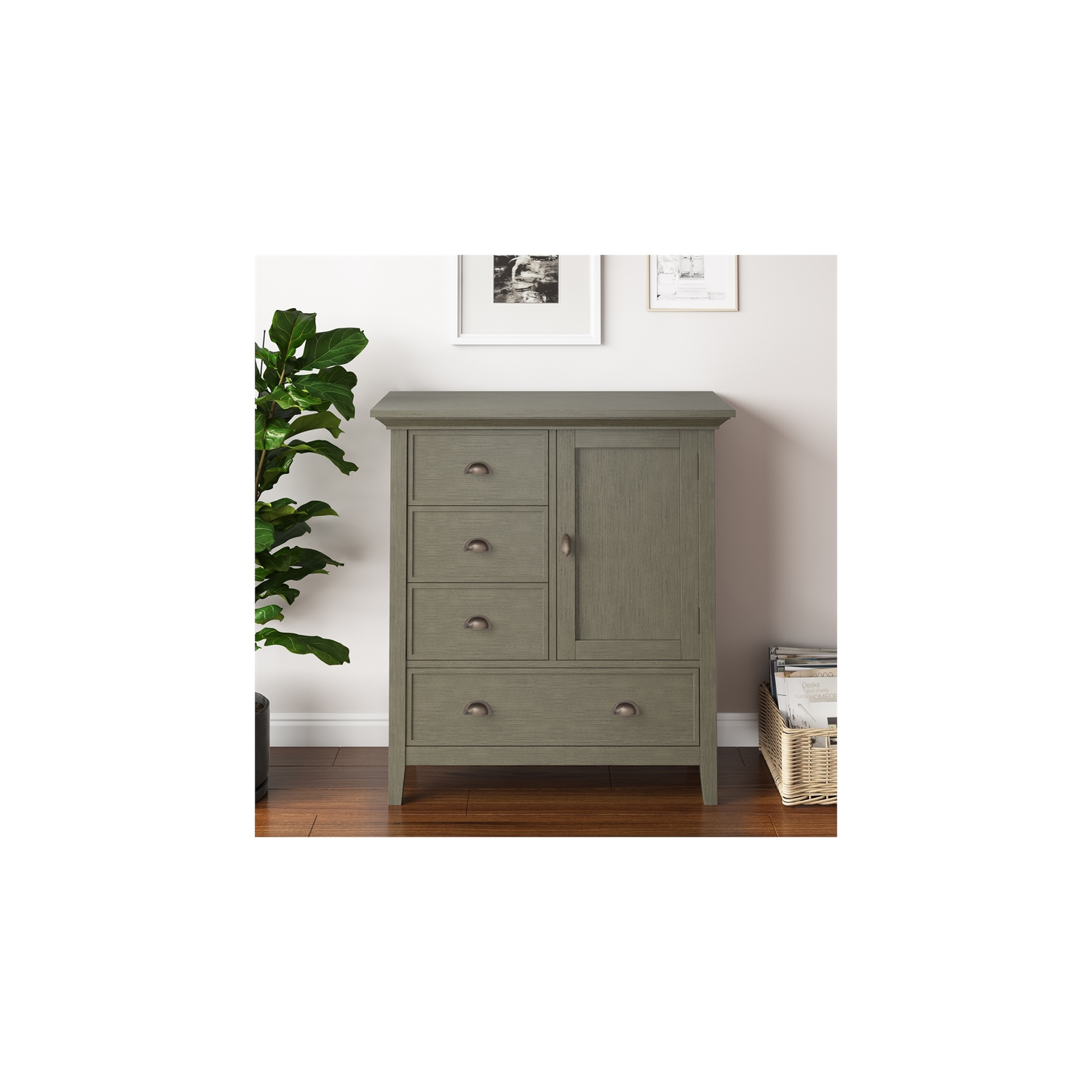 Simpli Home Redmond Wood 39" Transitional Medium Cabinet in Farmhouse Gray