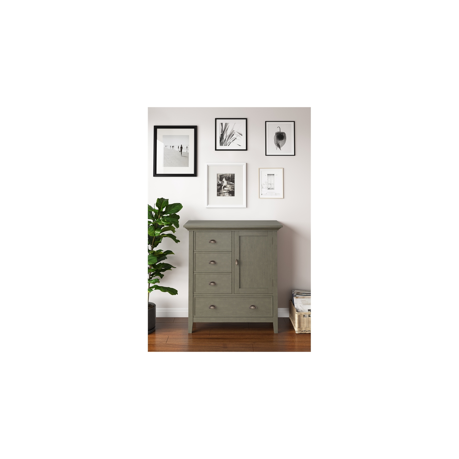 Simpli Home Redmond Wood 39" Transitional Medium Cabinet in Farmhouse Gray