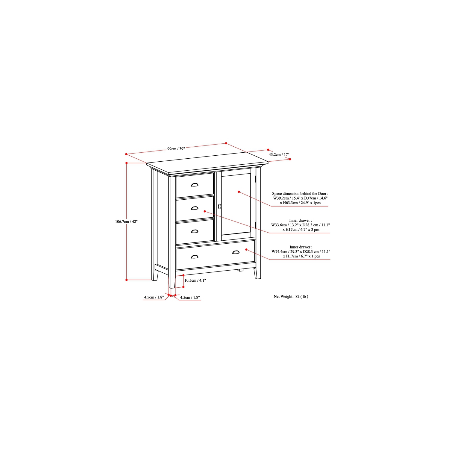 Simpli Home Redmond Wood 39" Transitional Medium Cabinet in Farmhouse Gray