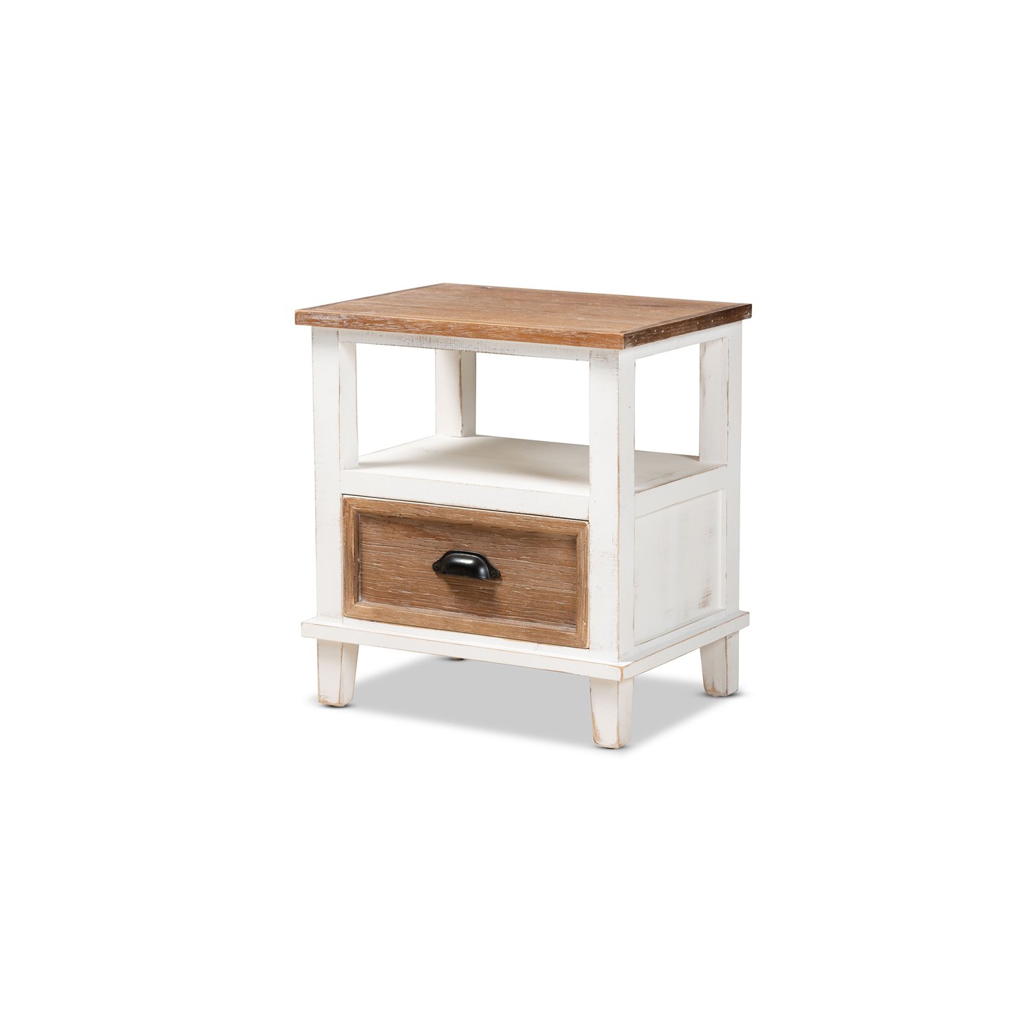 Bowery Hill White and Oak Brown Finished Wood 1-Drawer Nightstand
