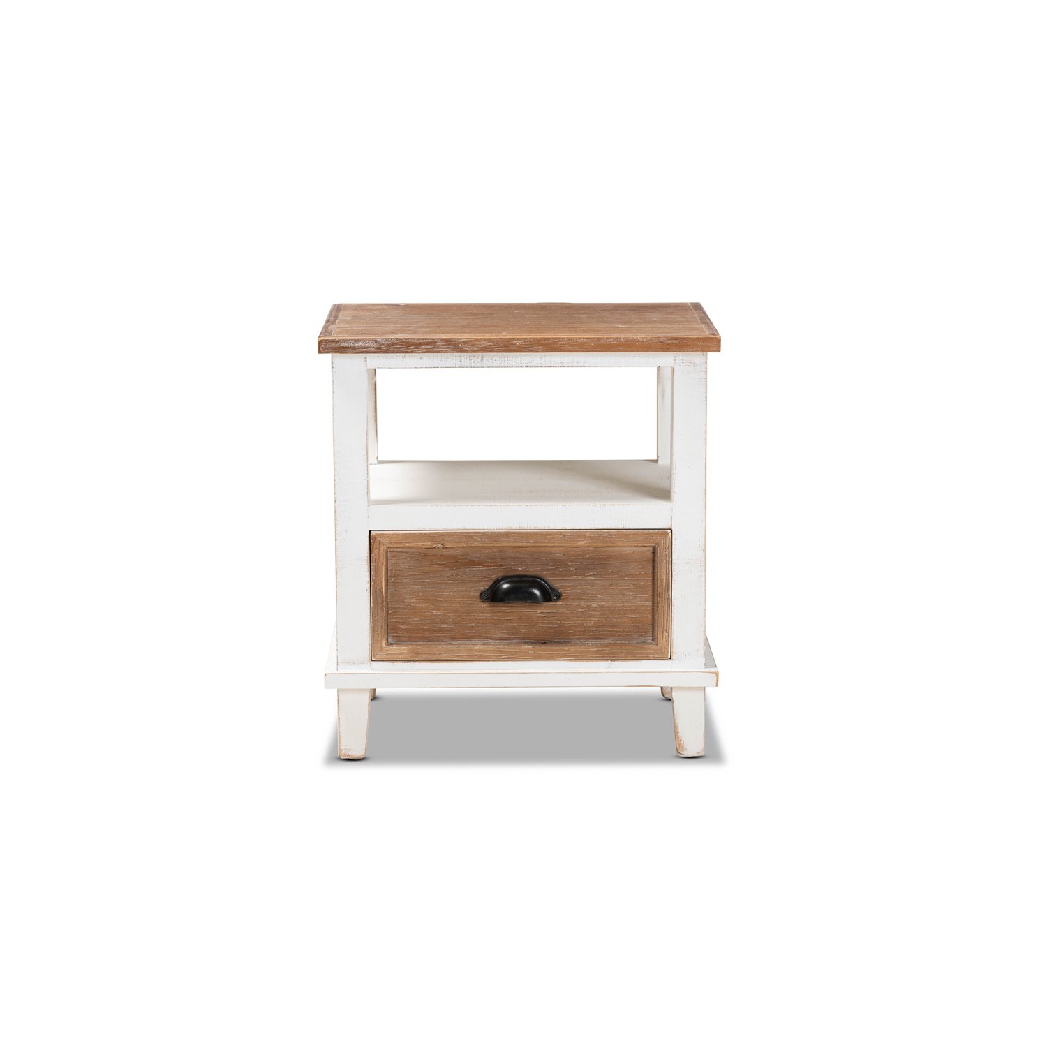 Bowery Hill White and Oak Brown Finished Wood 1-Drawer Nightstand