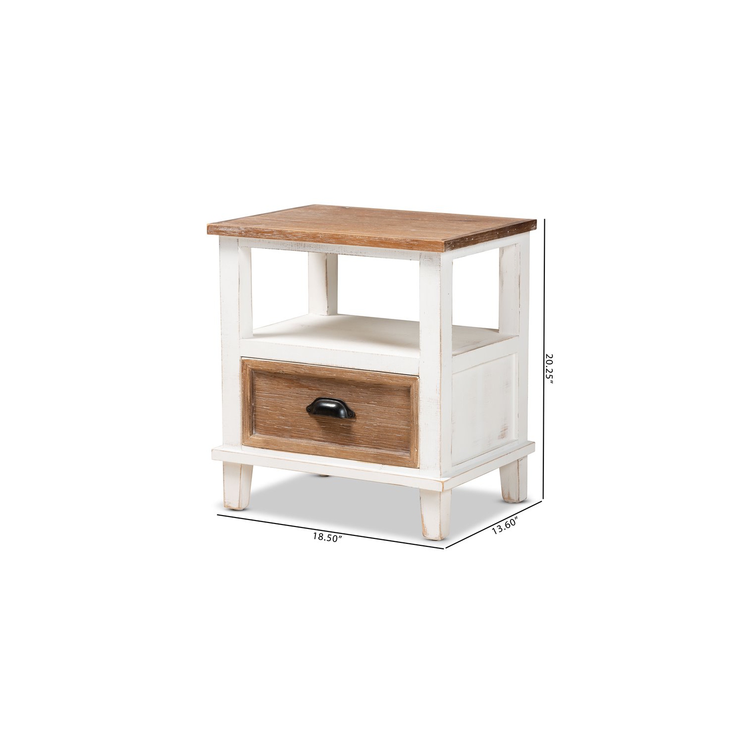 Bowery Hill White and Oak Brown Finished Wood 1-Drawer Nightstand