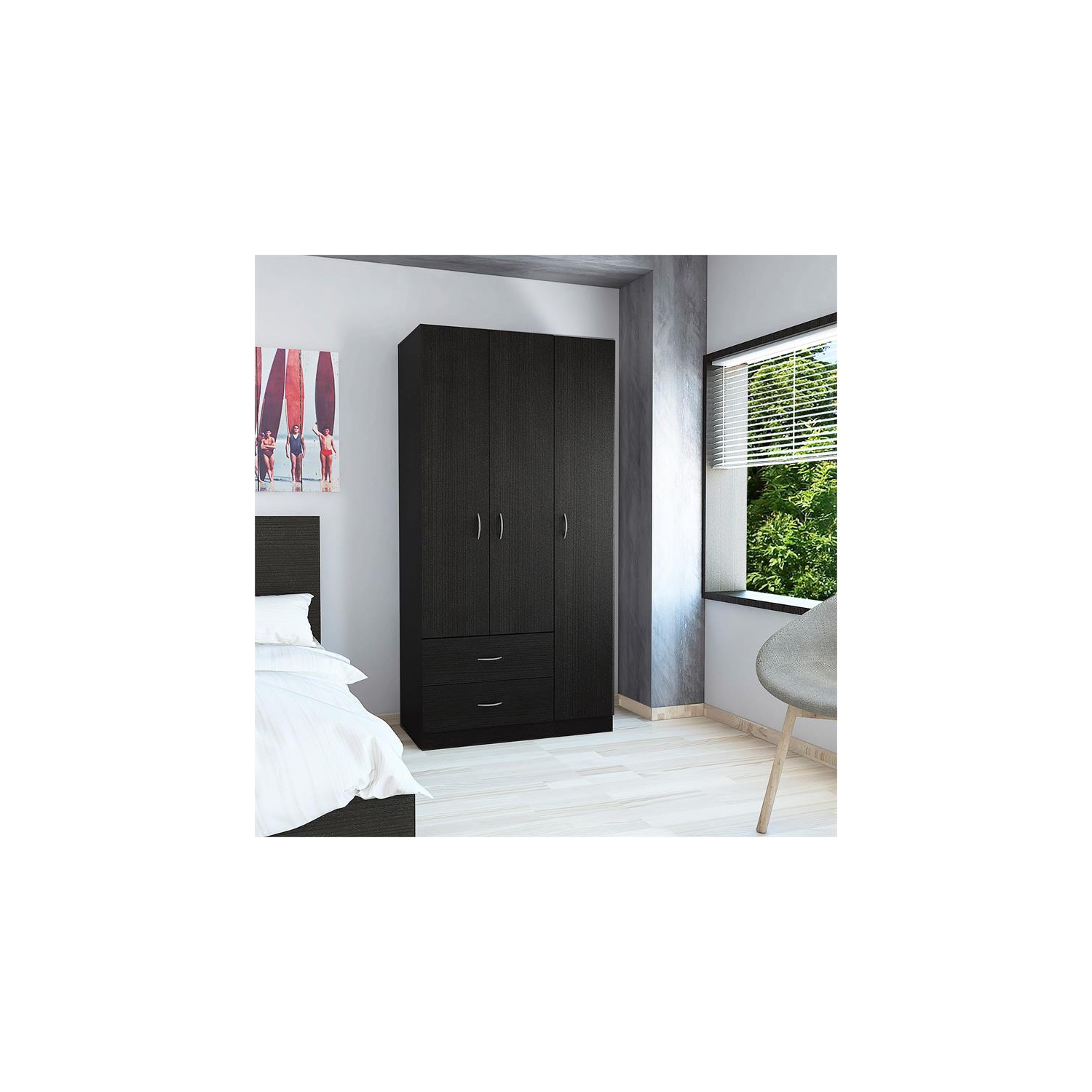 Armoire moderne à 3 portes en bois d'ingénierie Austral Black Hill de Bowery