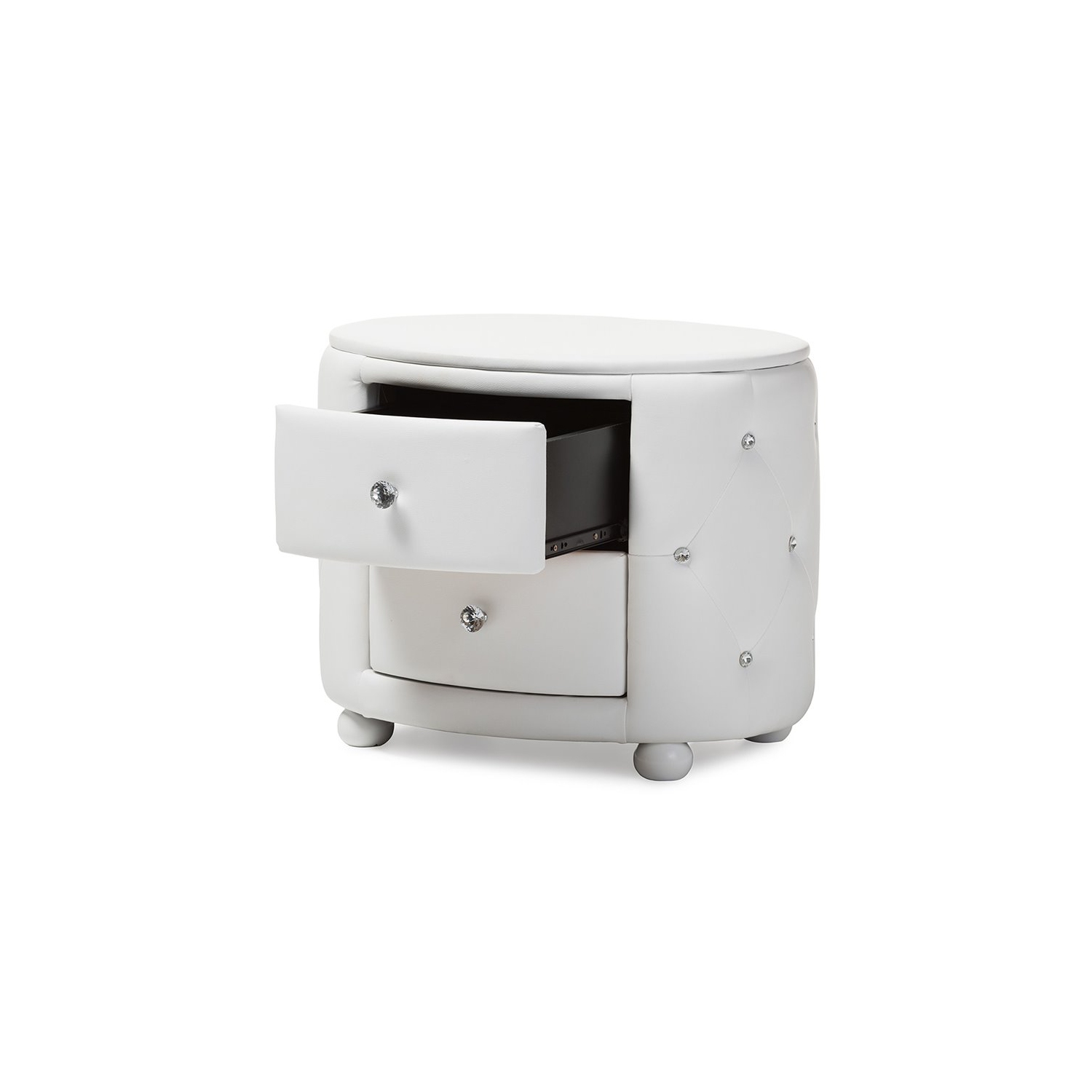 Baxton Studio Davina 2 Drawer Faux Leather Tufted Nightstand in White