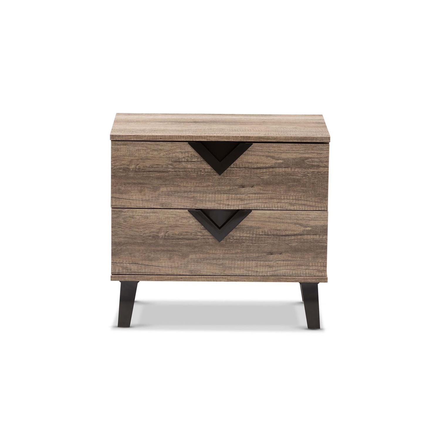 Baxton Studio Swanson Wood 2 Drawer Nightstand in Distressed Oak