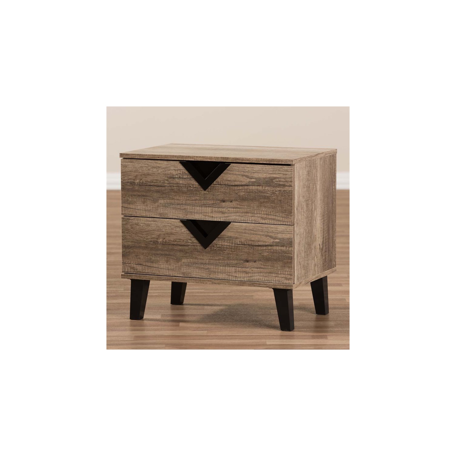 Baxton Studio Swanson Wood 2 Drawer Nightstand in Distressed Oak