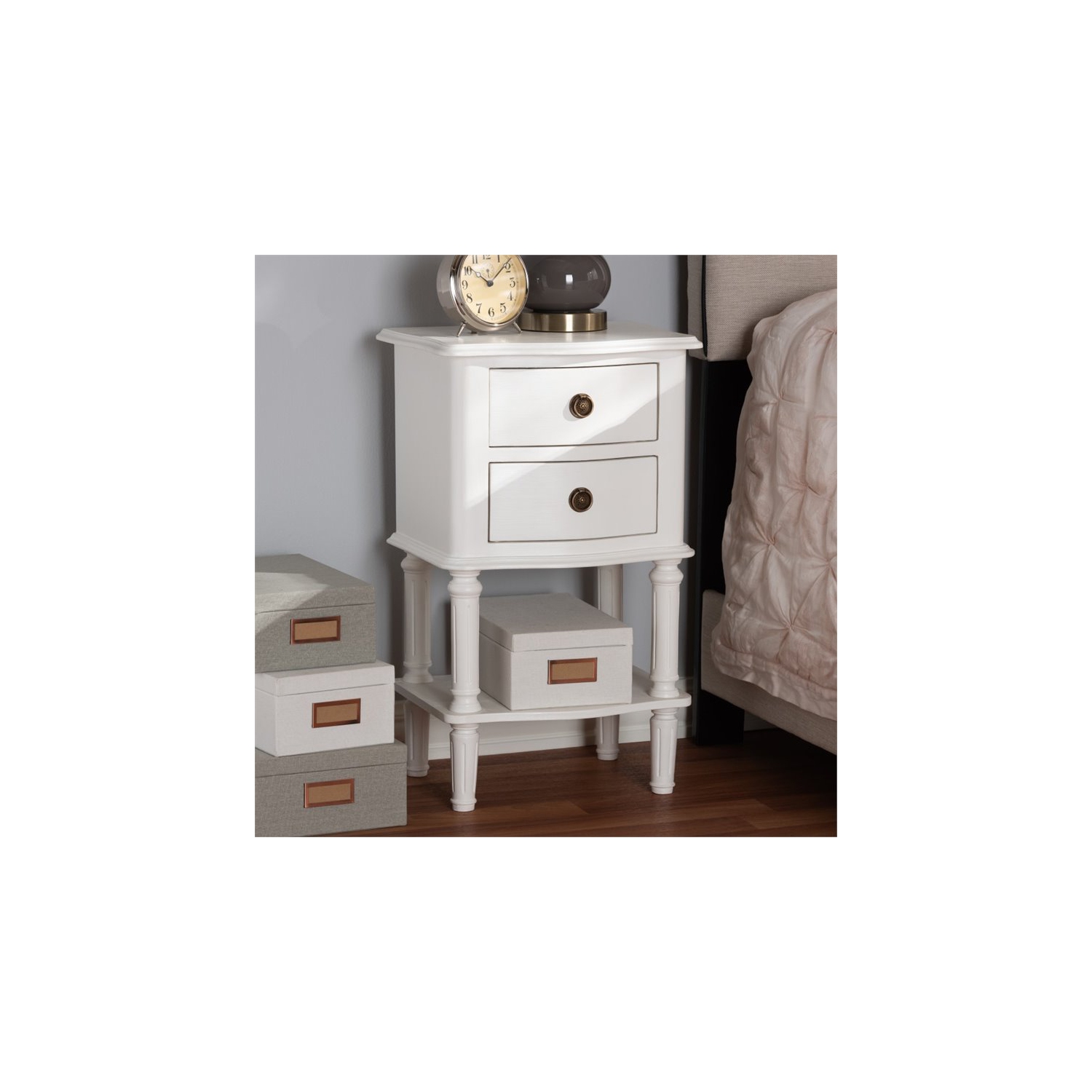 Baxton Studio Audrey 2 Drawer Nightstand in White