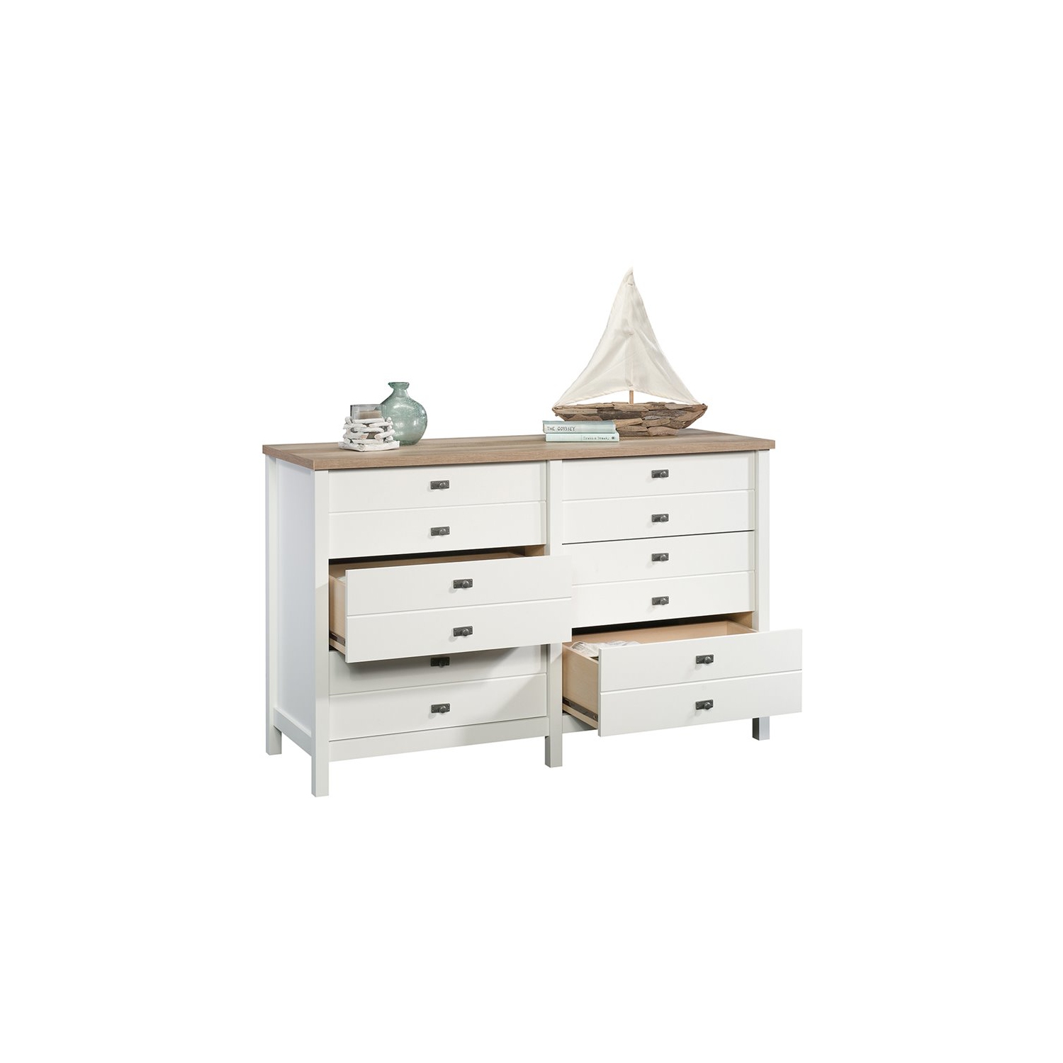 Sauder Cottage Road 6 Drawer Double Dresser in Soft White